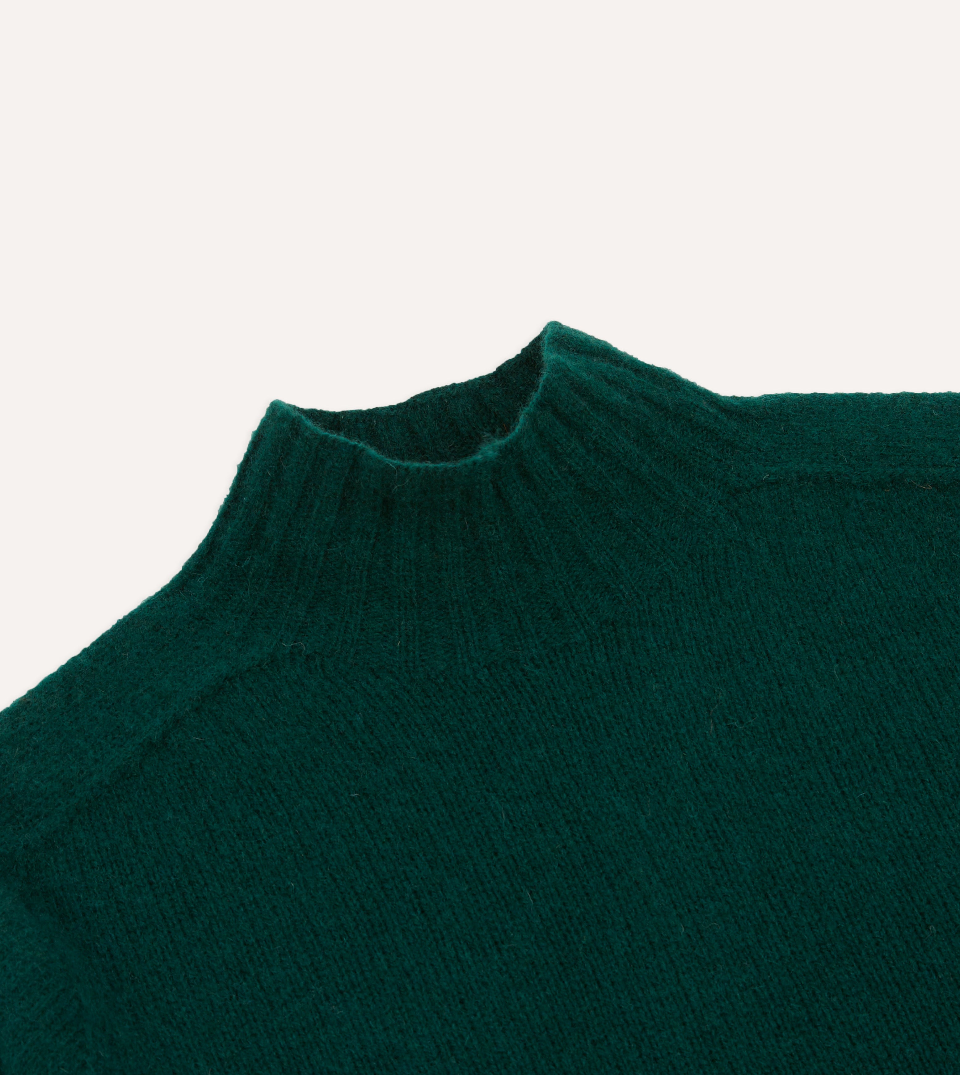 Green Brushed Shetland Wool Mock Neck Sweater for Women - Cozy Winter Pullover for Casual Outfits & Office Wear