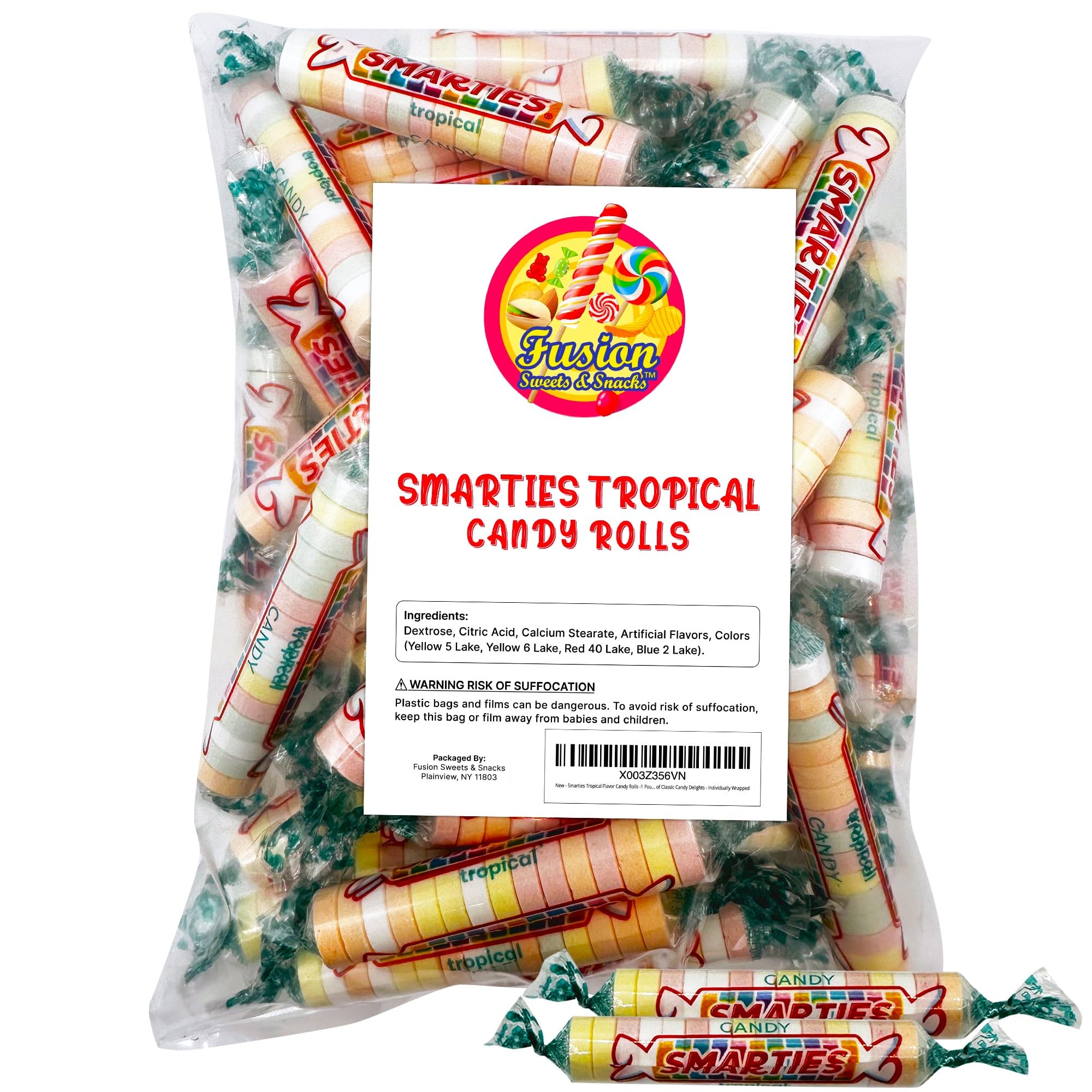 Smarties Tropical Flavor Candy Rolls - 1 Pound Bulk Bag of Individually Wrapped Classic Candies - Perfect for Movie Theaters, Birthday Parties & Halloween Treats