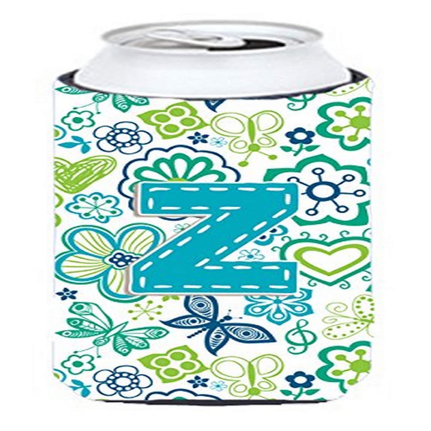 Letter Z Flowers and Butterflies Teal Blue Tall Boy Beverage Insulator Hugger - Stylish Can Cooler for Beer, Soda & Drinks - Perfect for Parties, BBQs & Outdoor Events