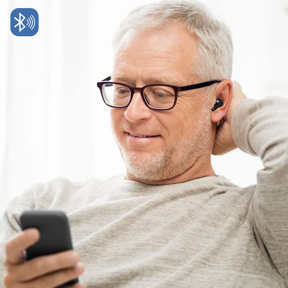 Neosonic BT-Pods Bluetooth Hearing Aids for Seniors & Adults - Rechargeable Hearing Amplifier with Noise Reduction, Wireless Music Streaming & Hands-Free Phone Calls - Perfect for TV Watching, Outdoor Activities & Daily Communication