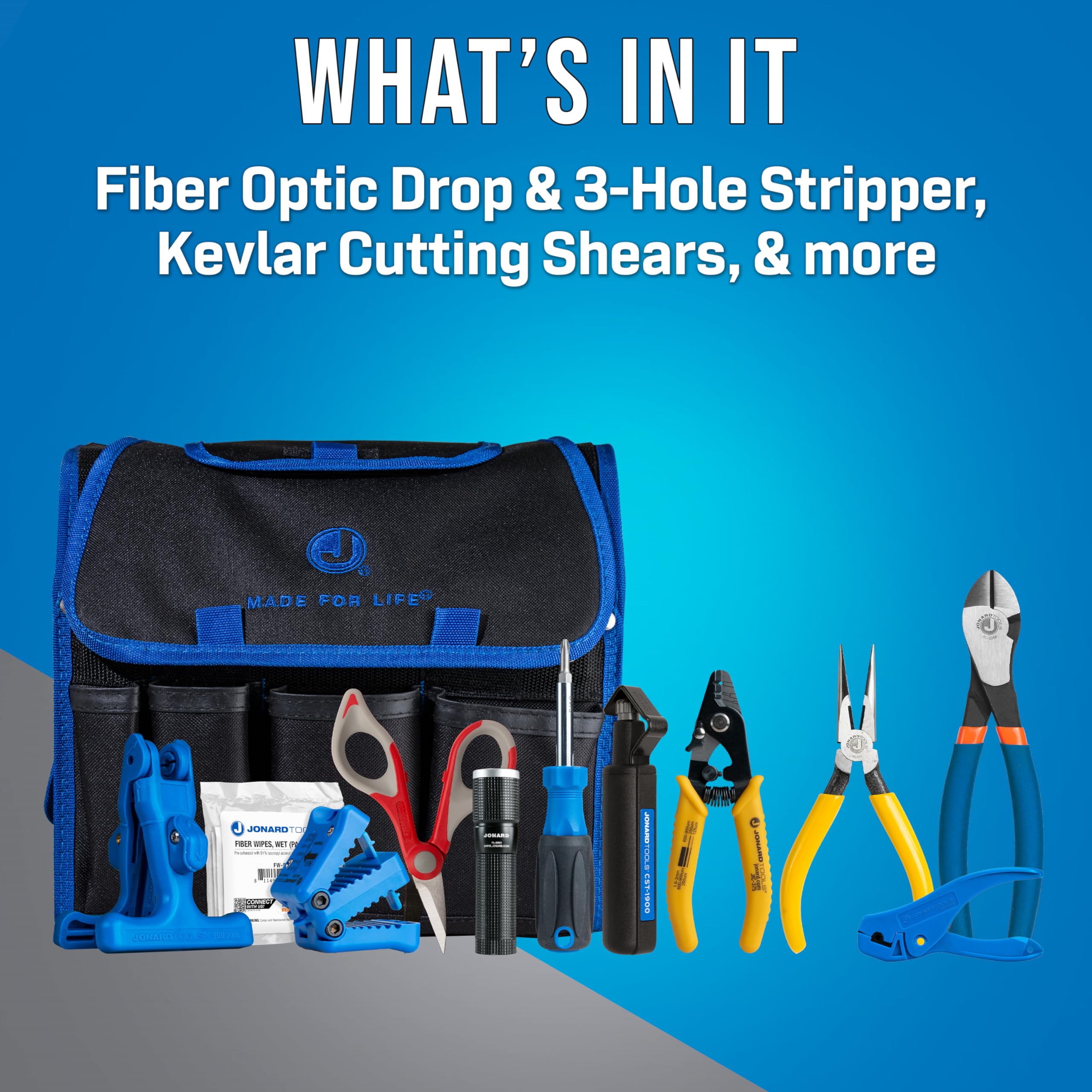 Jonard TK-121 Fiber Optic Tool Kit - 12pc Premium Cable Termination Set for Network Installations