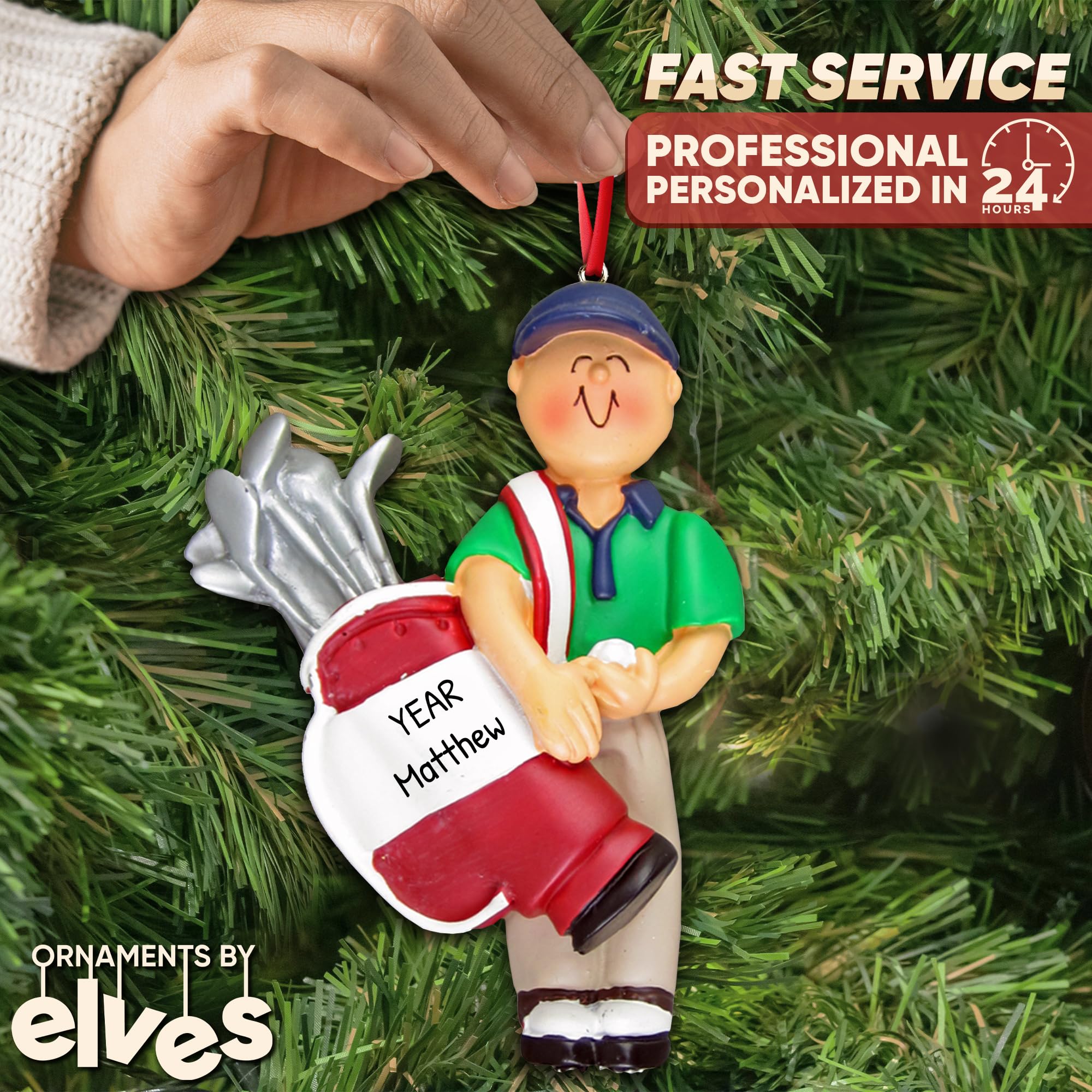 2024 Personalized Golf Ornament - Unique Caucasian Boy Golfer Gift for Men | Christmas Tree Decor, Golf Cart Decoration & Holiday Home Décor | Perfect Golf Lover Present for Christmas & Special Occasions