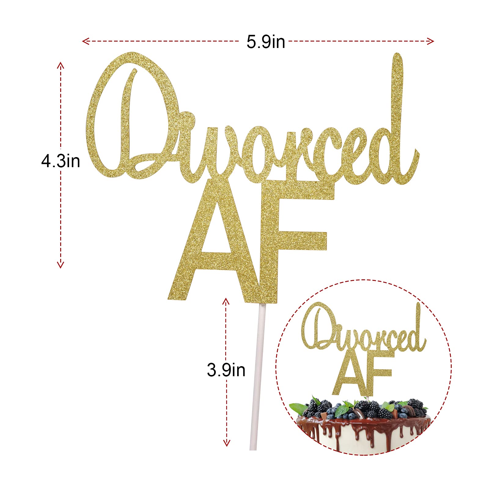 Divorced AF Cake Topper - Gold Glitter Divorce Party Decorations for Newly Single Celebrations | Freedom Party Supplies for Bachelorette Parties, Breakup Parties & Fresh Start Celebrations