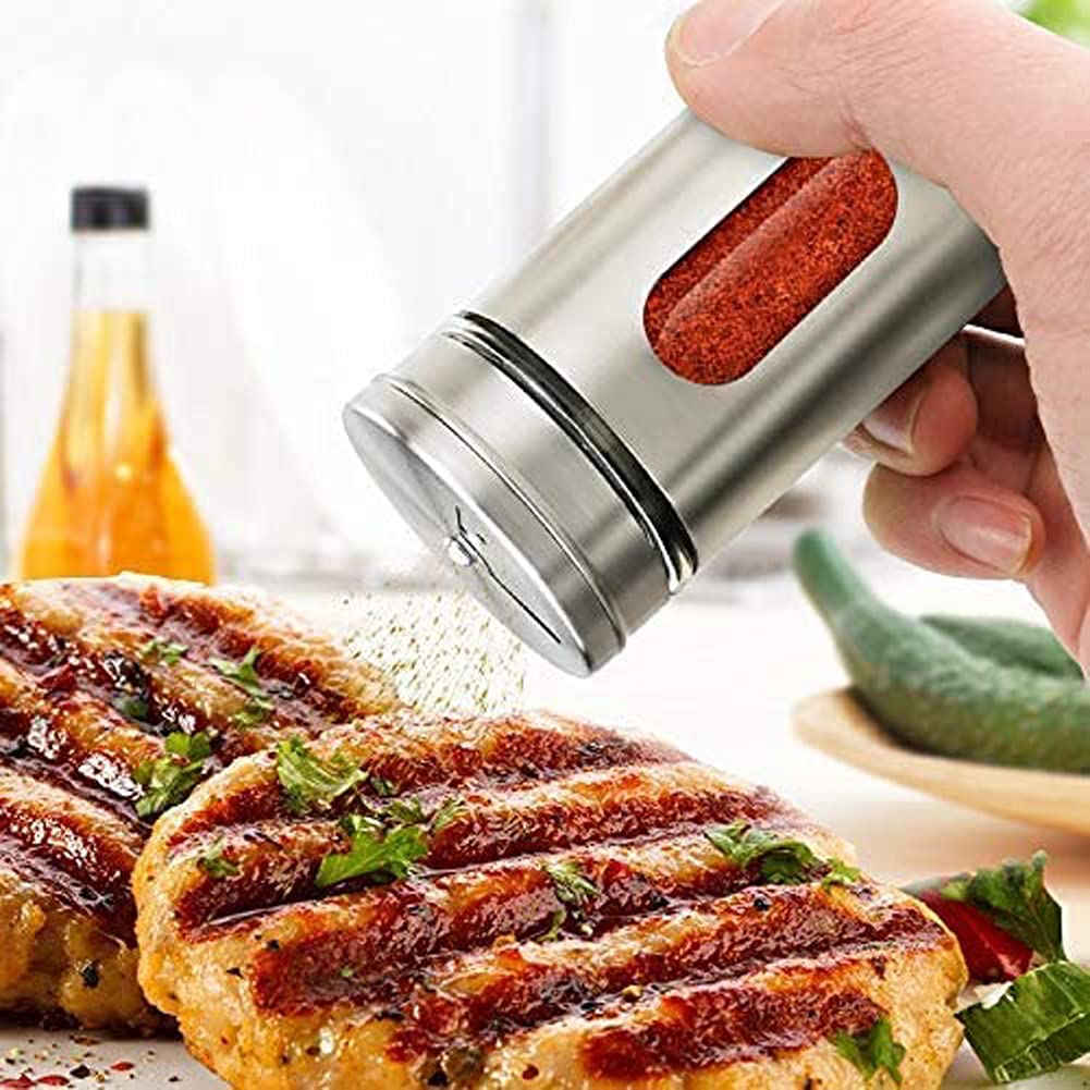 2-Pack Stainless Steel Spice Jars with Glass Lids - Round Condiment Containers for Salt, Pepper, Coffee & Powder Storage - Perfect for Kitchen, Pantry & Cooking Accessories