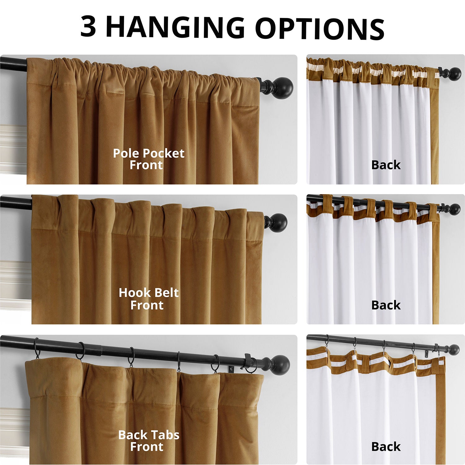 Luxury Amber Gold Signature Velvet Blackout Curtains - Thermal Insulated, Noise Reducing, Room Darkening Drapes for Bedroom, Living Room & Nursery - Elegant Home Decor & Light Blocking Window Treatment