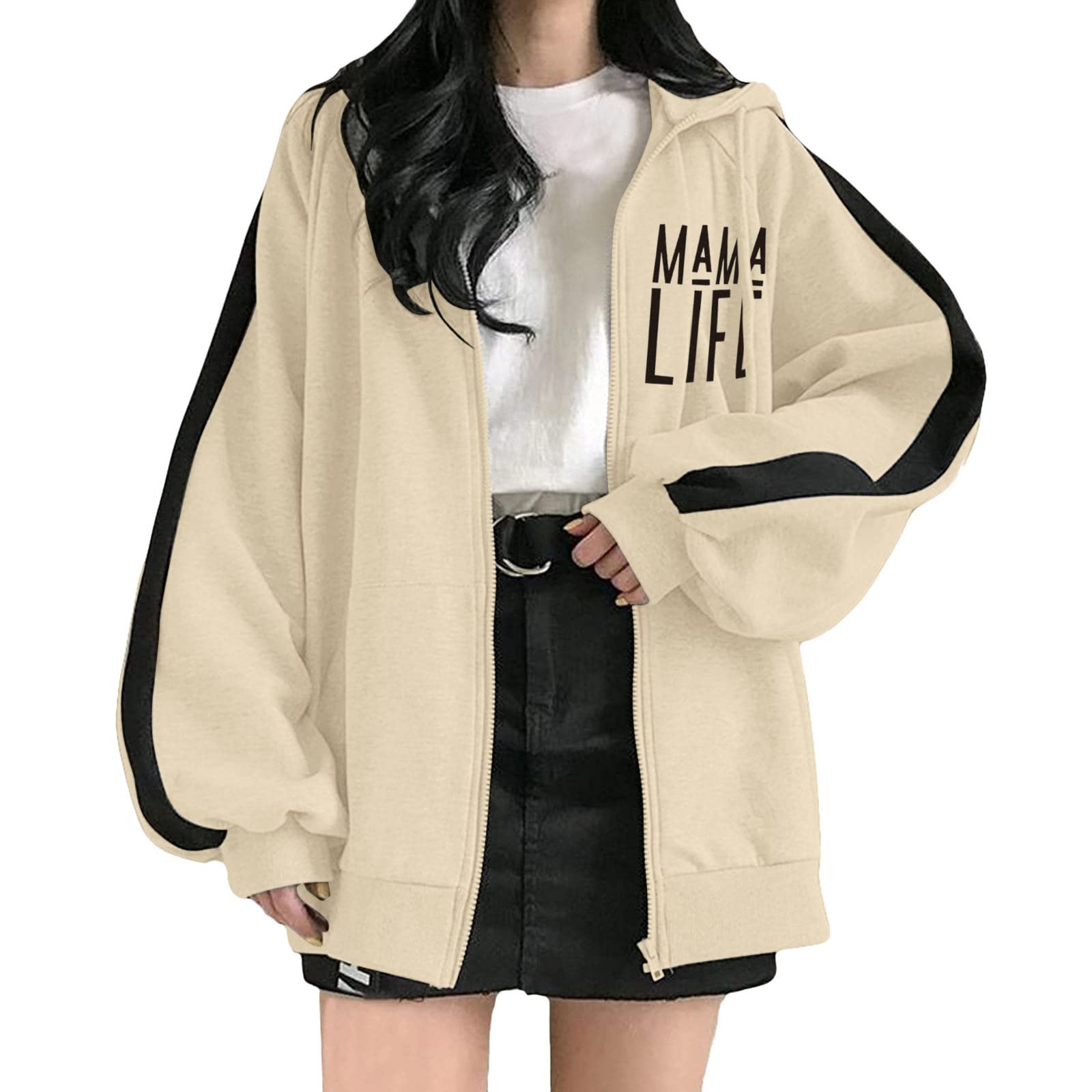 Women's Oversized Zip-Up Hoodie with Skeleton Print - Aesthetic Long Sleeve Sweatshirt for Casual Wear, Street Style & Loungewear