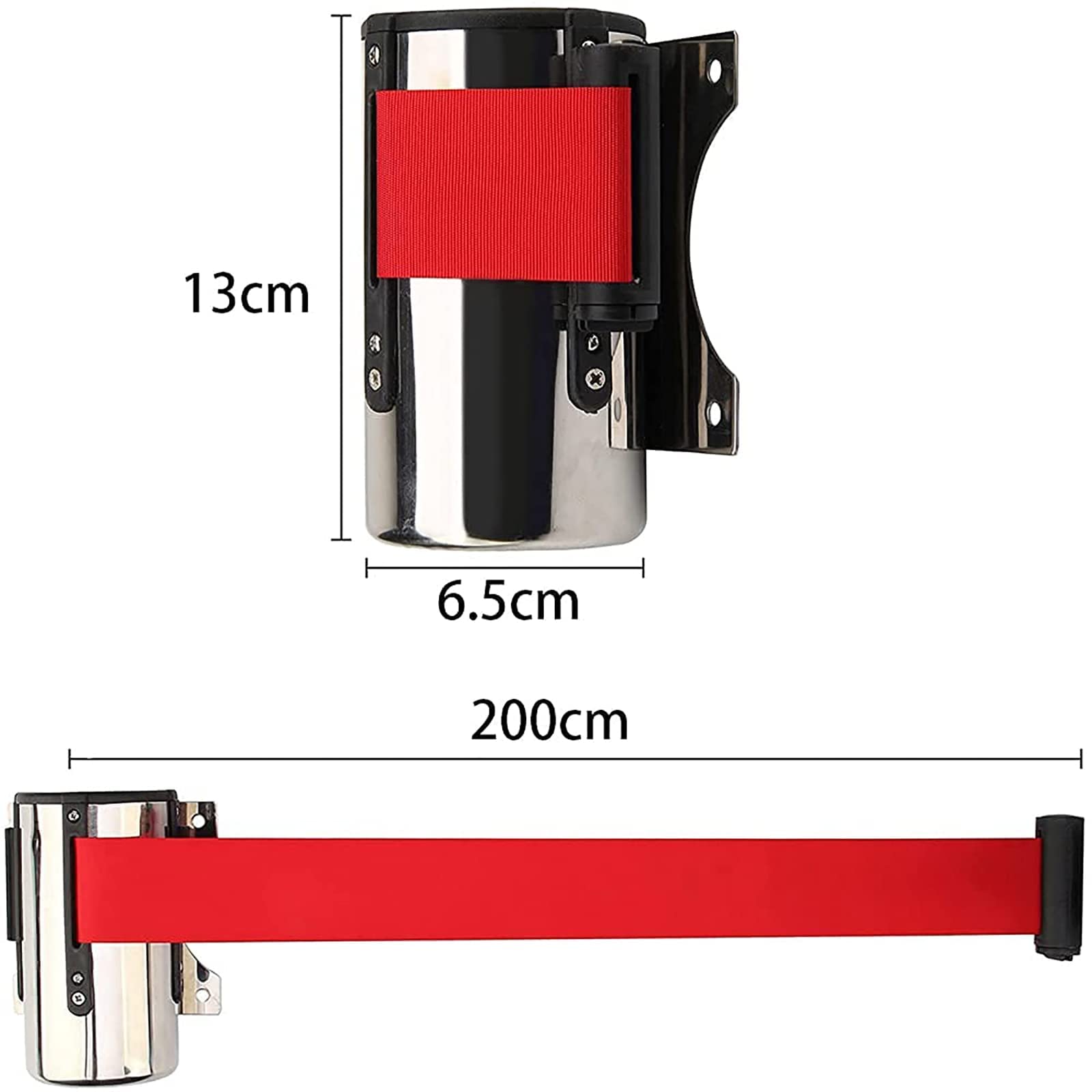 2M Retractable Queue Barrier Belt - Heavy Duty Crowd Control Belt for Warehouse Shelves, Cash Registers, Rolling Doors & Garage Entrances | Ideal for Retail Stores, Banks, Events & Public Spaces