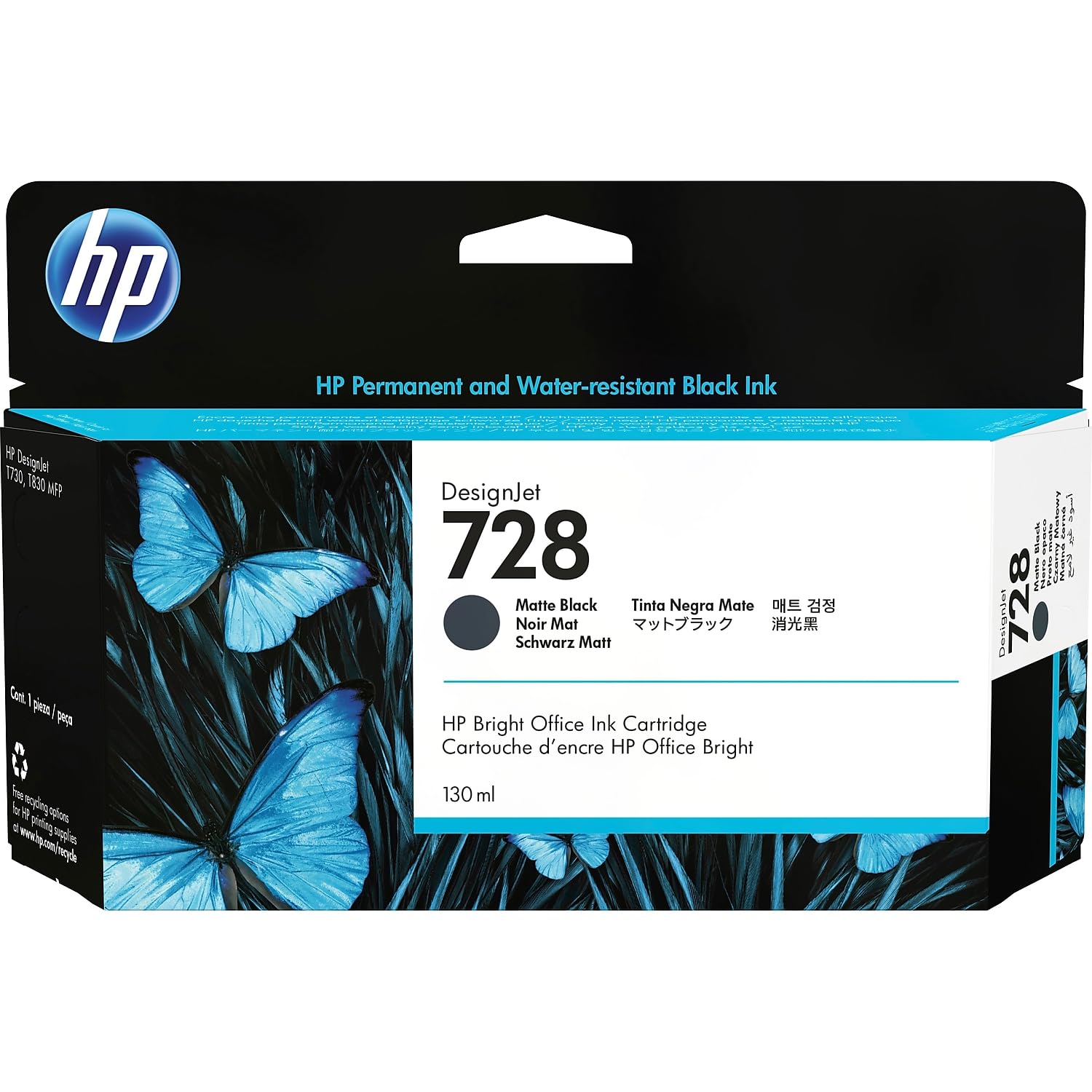 HP 3WX25A Matte Black Ink Cartridge (130ml) for HP728 Printer - High-Quality Replacement Ink for Home & Office Printing