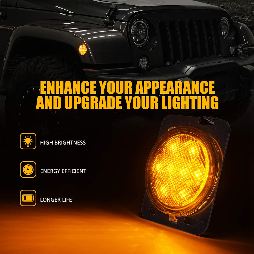 Xprite LED Turn Signal & Side Marker Lights Kit for 2007-2018 Jeep Wrangler JK & Unlimited - Clear Lens - Durable Off-Road Lighting for Enhanced Visibility & Safety