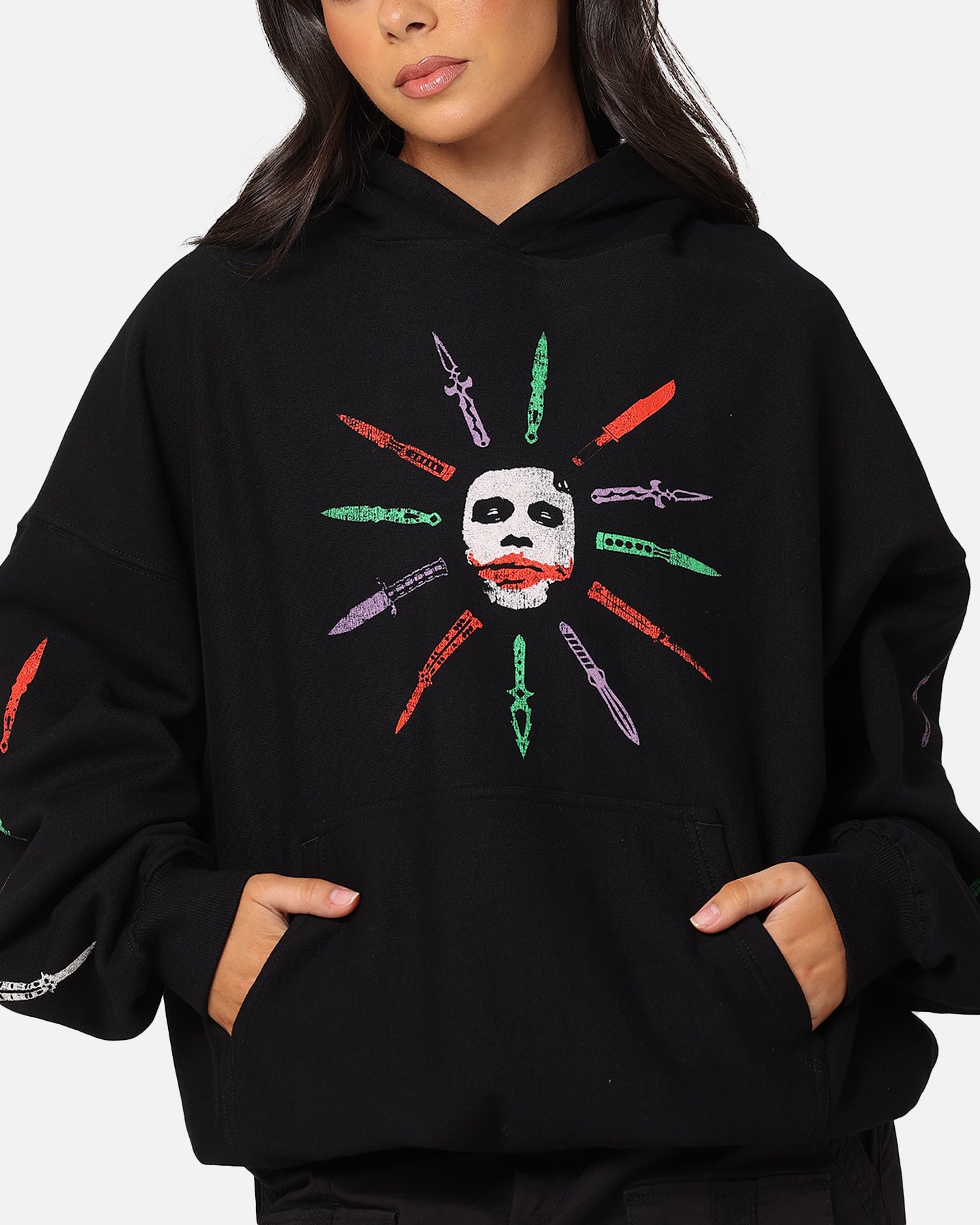 Premium DC Batman The Joker Scars Hoodie - American Thrift Black Sweatshirt for Cosplay, Halloween & Comic Con