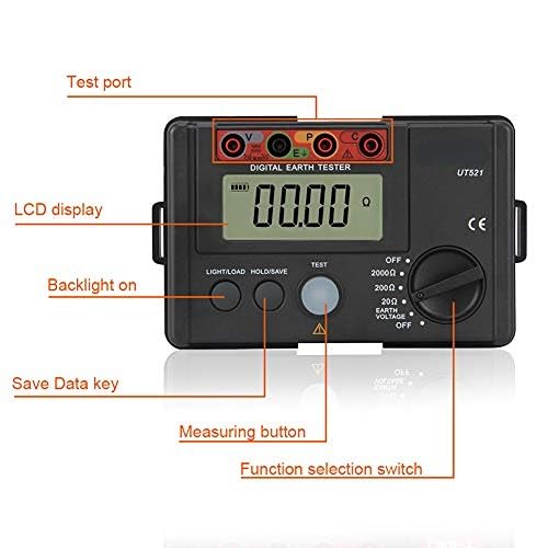 Premium UT521 Digital Earth Ground Insulation Tester Kit - Accurate Ohmmeter with Storage Case (50Hz/60Hz) for Electrical Safety Testing in Homes, Industrial Sites & Solar Installations