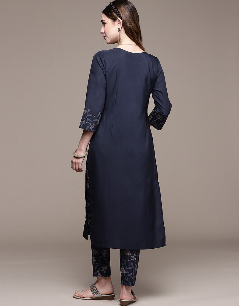 Blue Crepe Straight Leg Pants for Women - Comfortable Office Wear & Casual Outfits