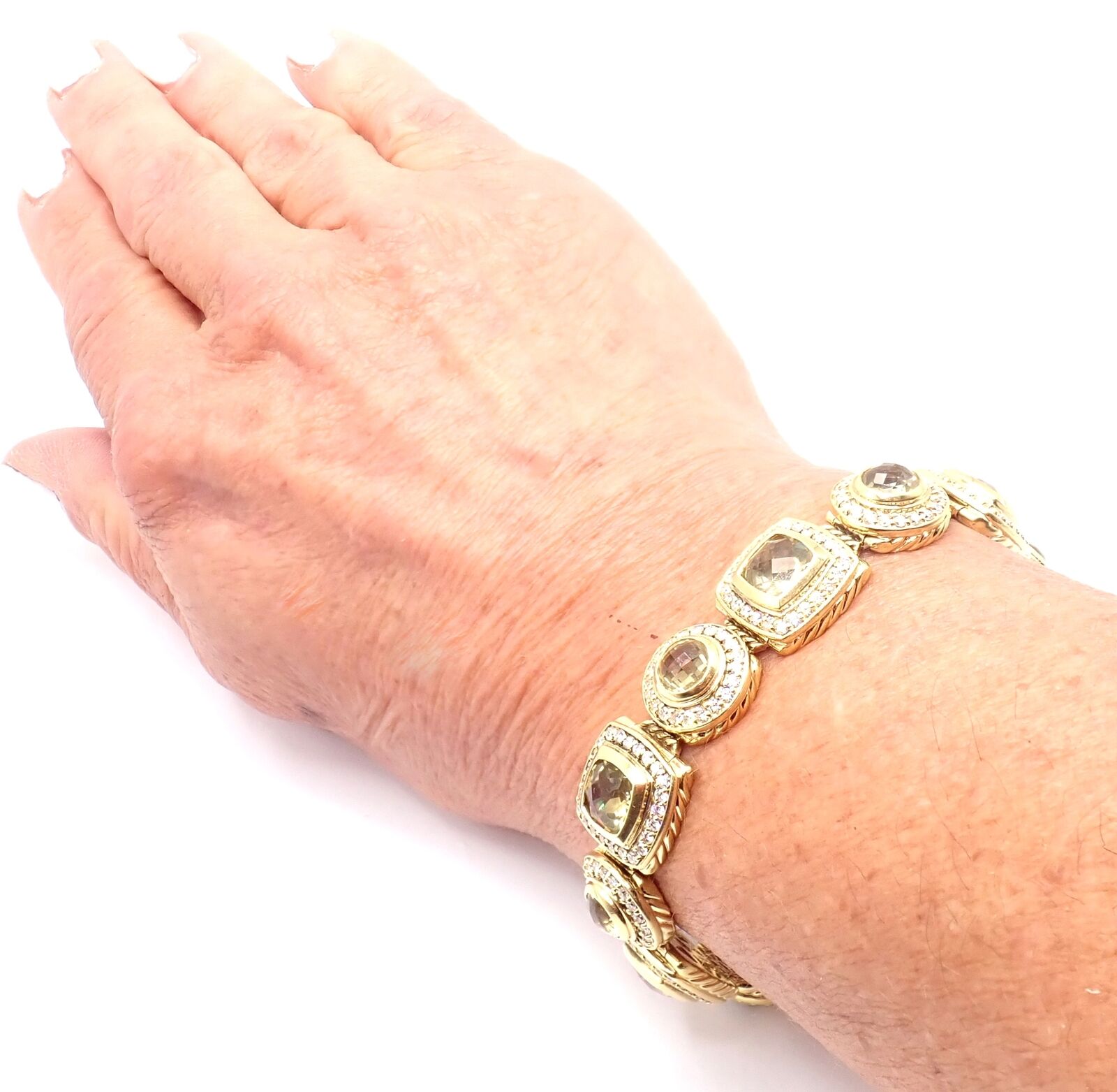 David Yurman Albion 18K Yellow Gold Diamond & Lemon Citrine Link Bracelet for Women - Luxury Jewelry Gift for Anniversary, Birthday & Special Occasions