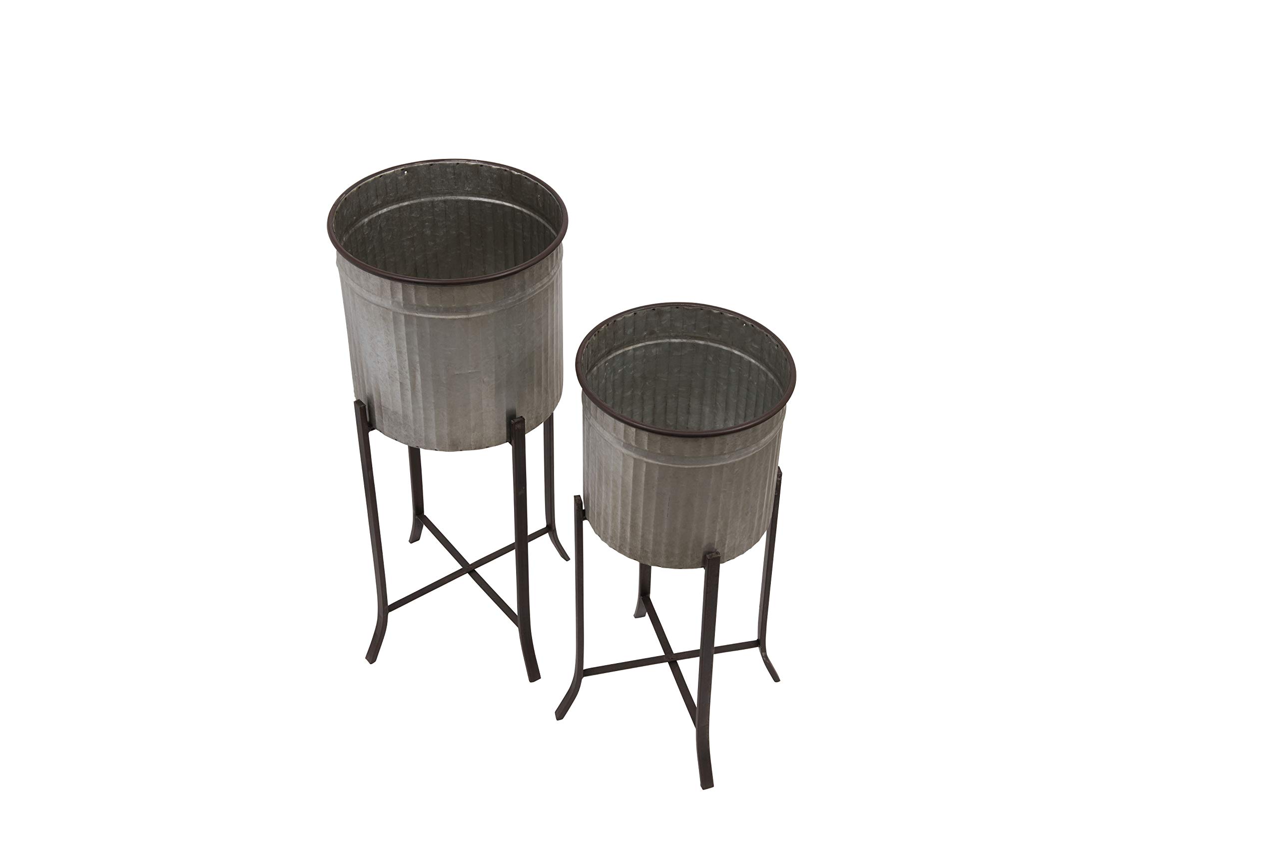 Creative Co-Op Set of 2 Decorative Iron Planters with Stands - Indoor Outdoor Garden Decor for Patio, Balcony & Home Décor