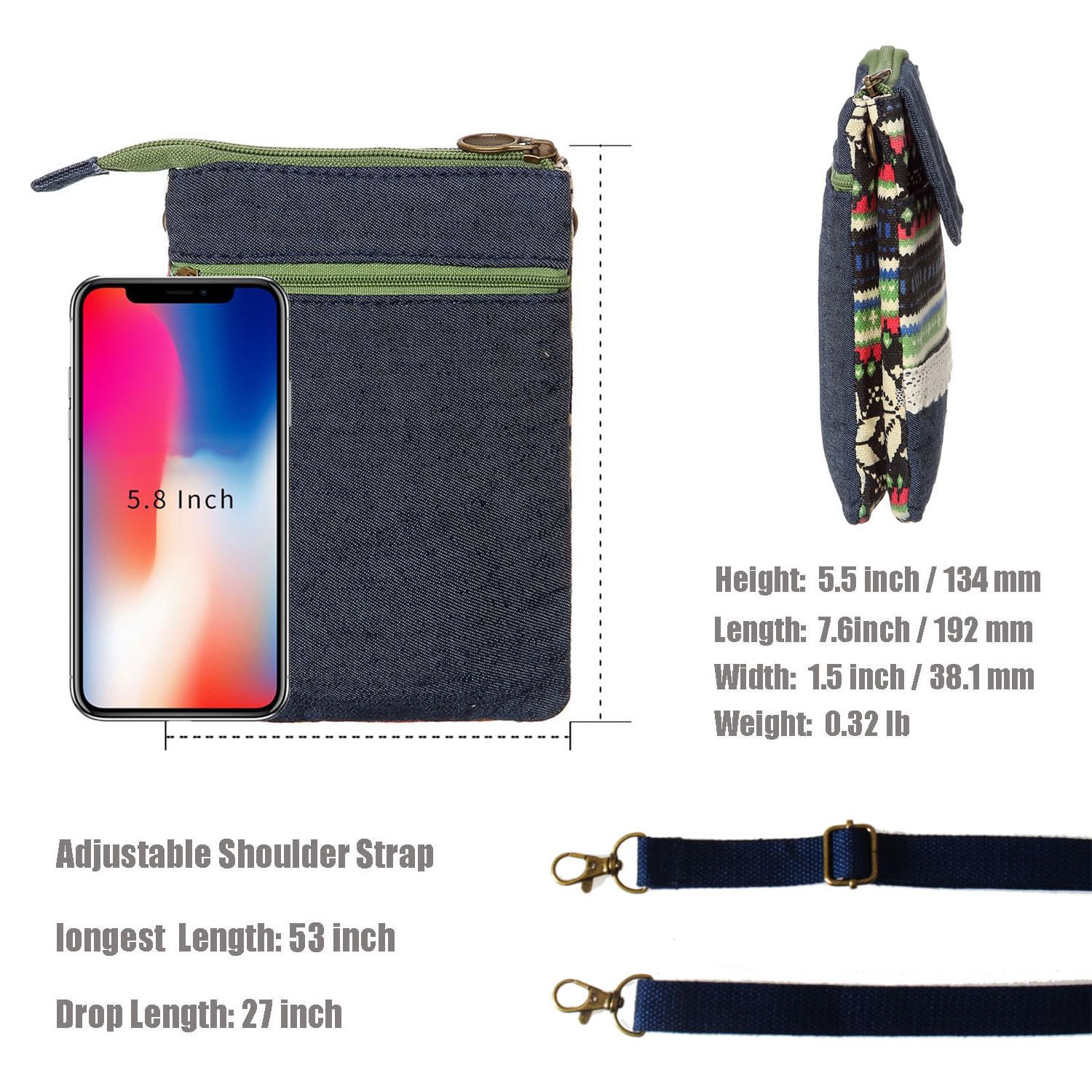 Stylish Leaf Pattern Canvas Crossbody Phone Purse for Women - Lightweight Small Wallet Bag with Adjustable Strap - Perfect for Daily Use, Shopping, Travel & Outings