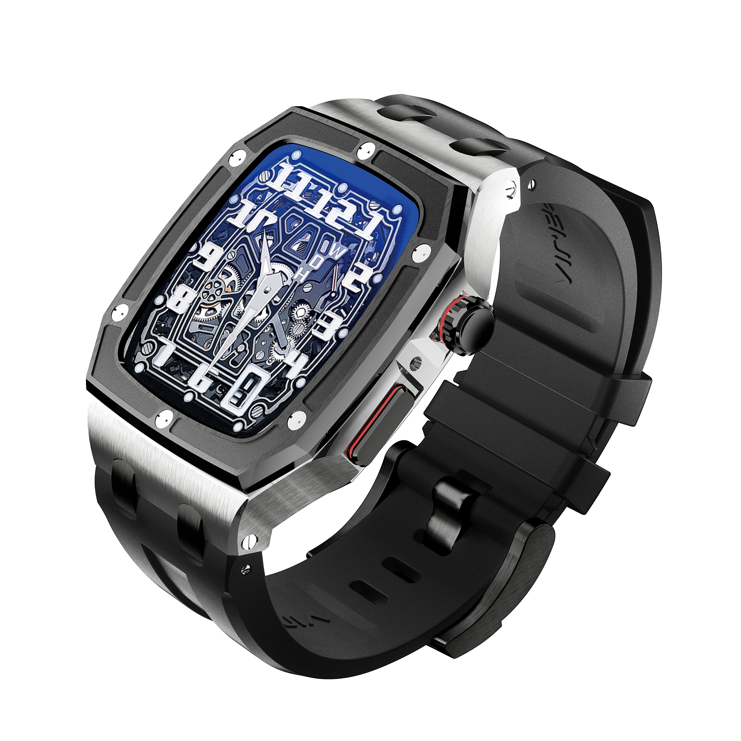 Premium Waterproof Metal Case with Luxury FKM Band for Apple Watch Series 7/6/5/4/SE (44mm/45mm) - Rugged Military Tactical Stainless Steel Protector with Soft Wristband for Men & Women - Perfect for Outdoor Sports, Hiking, and Everyday Wear