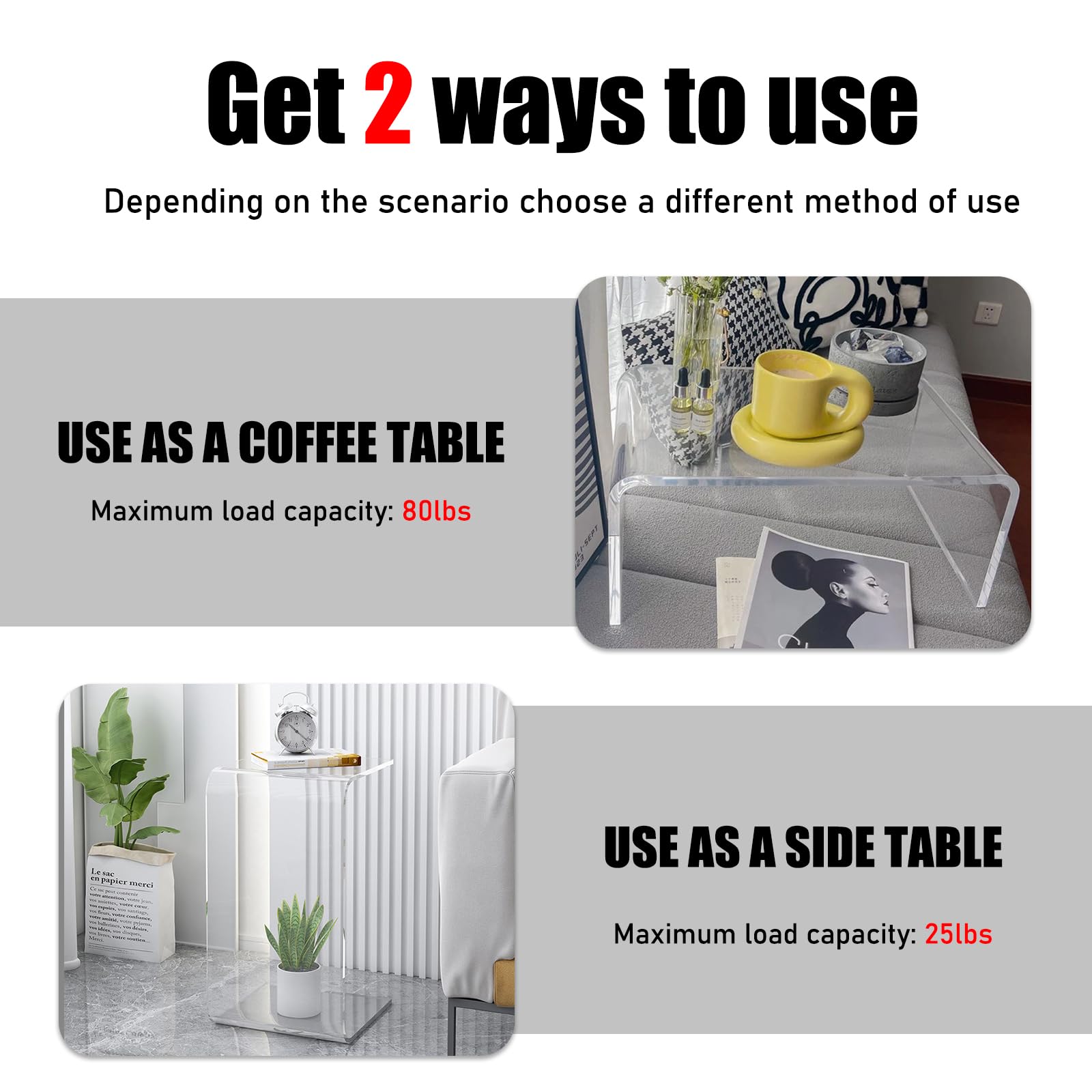 Modern Clear Acrylic C-Shape End Table - 24