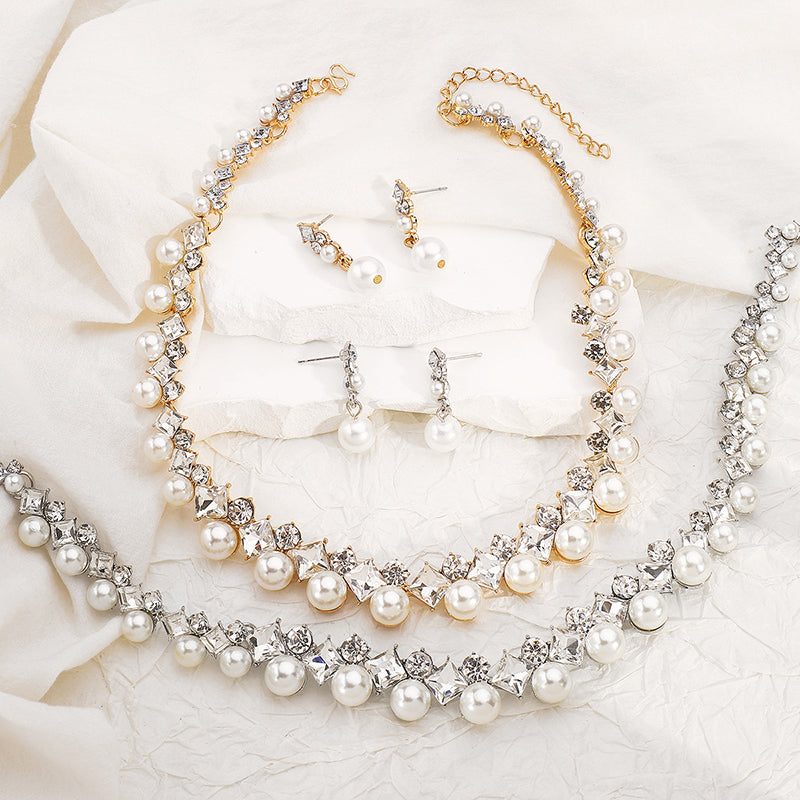 Elegant Baroque Alloy Necklace & Pearl Earrings Jewelry Set for Women - Vintage Bridal Party Gift, Evening Wear Accessories