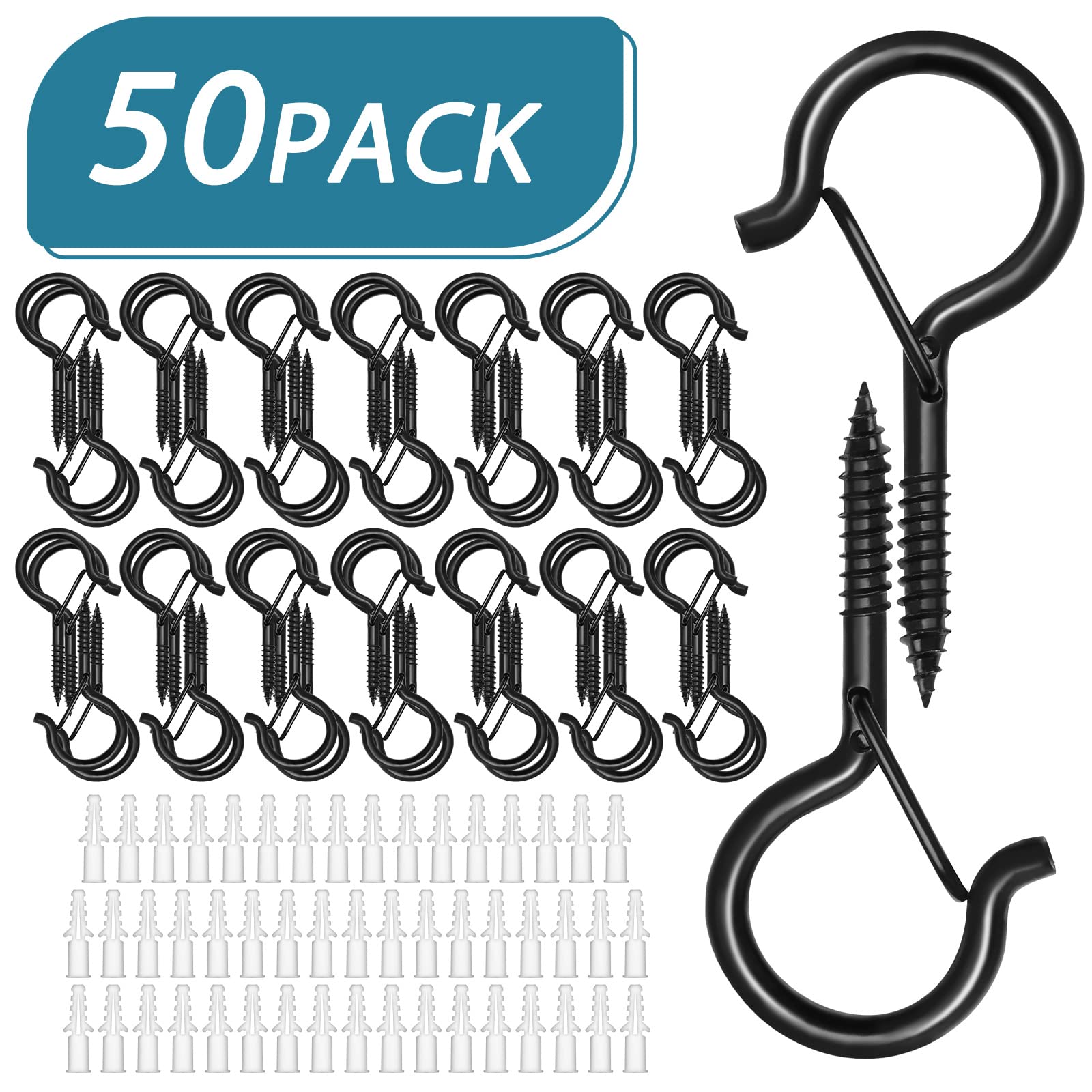 Mckanti Heavy Duty Screw Hooks for Outdoor String Lights - Rustproof Metal Hanging Hooks with Safety Buckles - Perfect for Patio, Garden, Pergola & Backyard Decor (12 Pack)