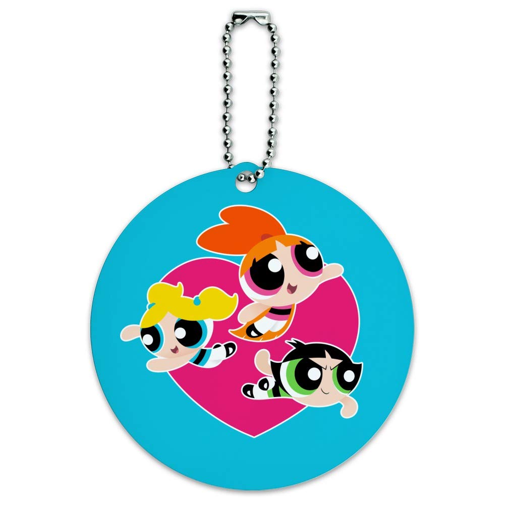 Powerpuff Girls Heart-Shaped Luggage ID Tag - Cute Round Suitcase Name Tag for Carry-On Bags - Perfect for Travel, Backpacks, and Kids' Luggage Identification