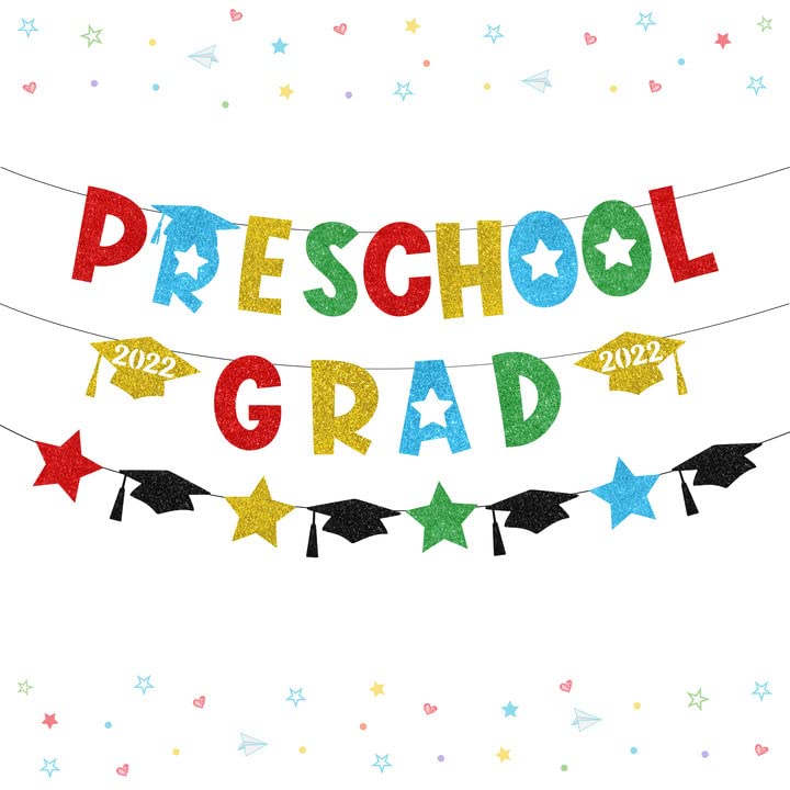 Preschool Graduation Banner - Rainbow Glitter Decor for Kindergarten & PreK Parties - Perfect for Classrooms & Celebrations