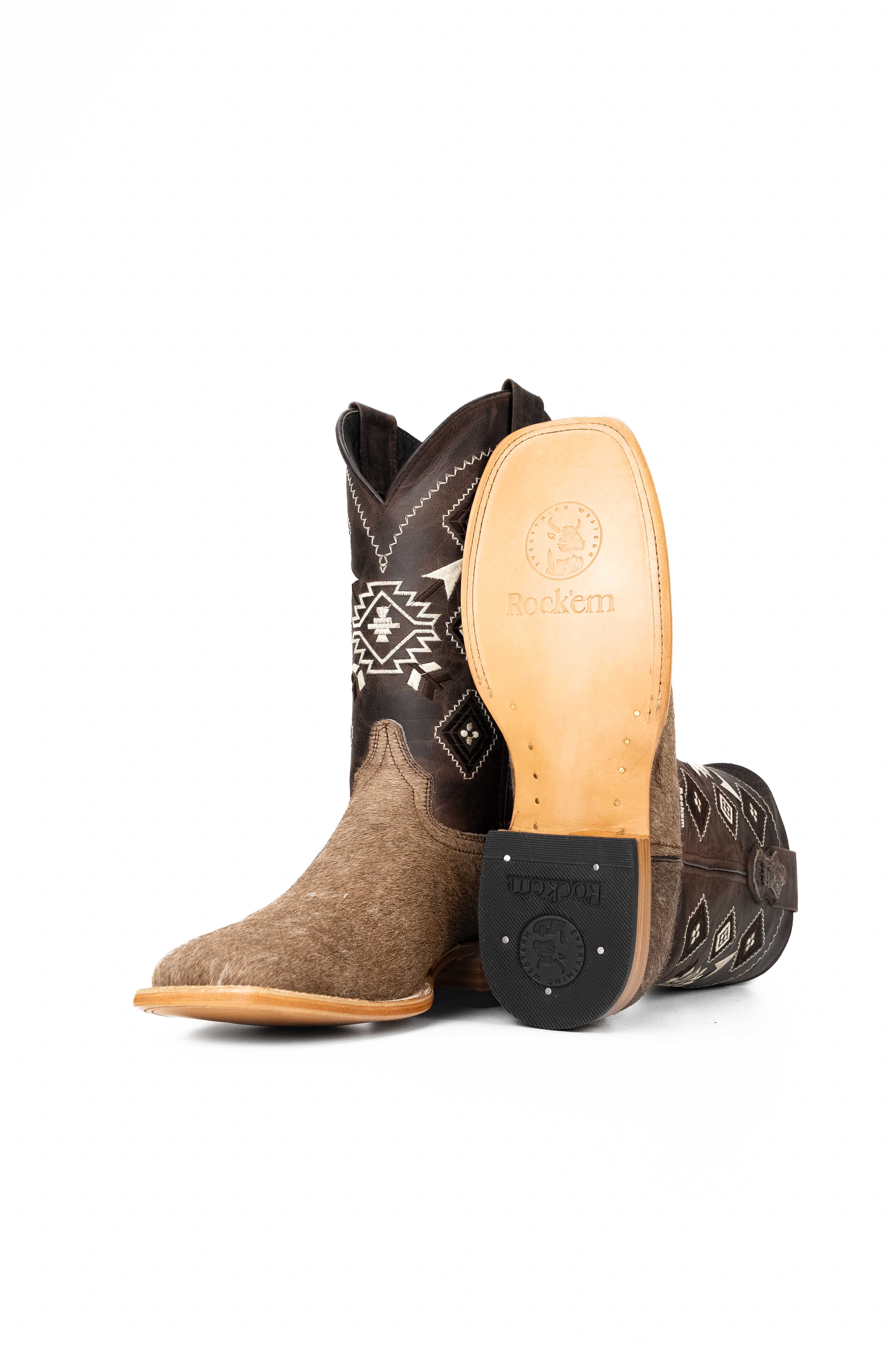 Authentic Men's Cowhide Square Toe Cowboy Boots - Size 10 - Western Style Riding Boots for Country, Rodeo & Outdoor Adventures