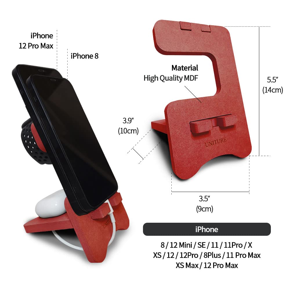 Premium MDF Wooden Phone Stand for Desk - Orange Cell Phone Holder Compatible with iPhone, Apple Watch & AirPods - Stylish Office & Home Desktop Accessory for Men & Women - Perfect for Work, Study & Charging Organization