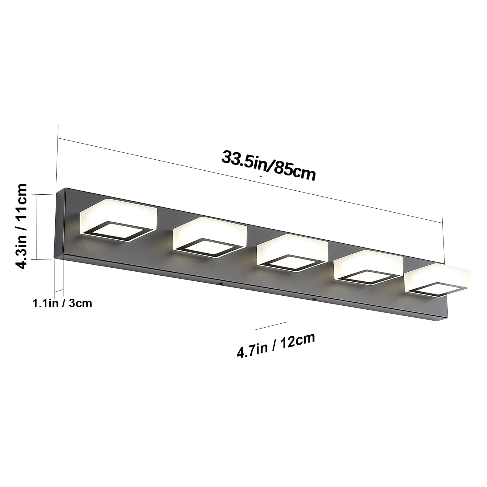 Ralbay Modern Black Bathroom Vanity Light Fixture - 5-Light Adjustable LED Bathroom Lighting with Acrylic Shade, Matte Black Finish, Natural White Light - Perfect for Bathroom Mirror Lighting, Vanity Makeup Area, and Modern Home Decor