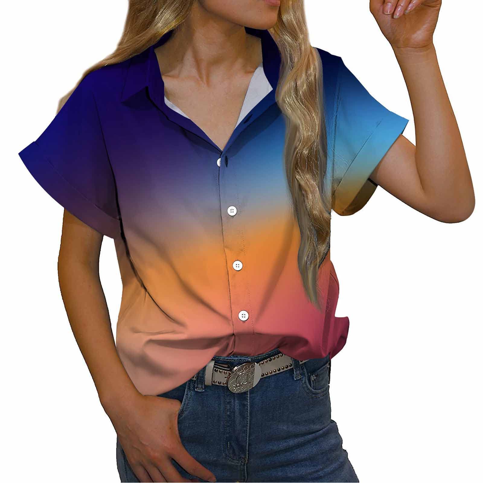 2022 Summer Women's Fashion Tops - Turndown Collar Printed Casual Short Sleeve Blouse Shirts | Perfect for Beach Outings, Vacation Wear & Everyday Casual Style