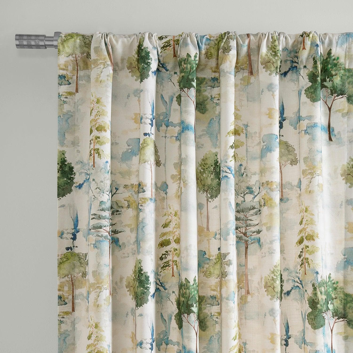Grove Teal Blue Floral Textured Printed Cotton Curtains for Living Room & Bedroom - Light Filtering Window Drapes with Elegant Botanical Design