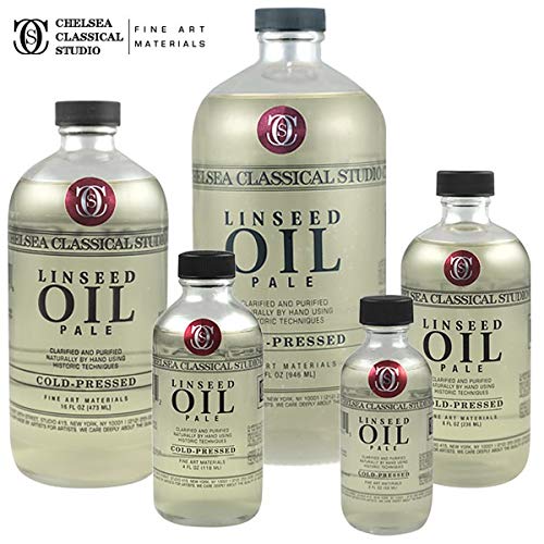 Chelsea Classical Studio Cold Pressed Extra Pale Linseed Oil Paint Medium - 32 oz Bottle, Naturally Clarified & De-Yellowed for Oil Painting - Perfect for Artists, Canvas Preparation & Fine Art Restoration