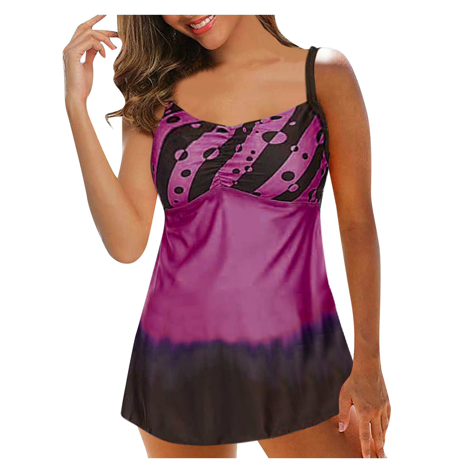Women's Strappy Floral Print Tankini Swimdress Two-Piece Swimsuit - Sexy Beachwear for Pool, Vacation & Summer Water Activities