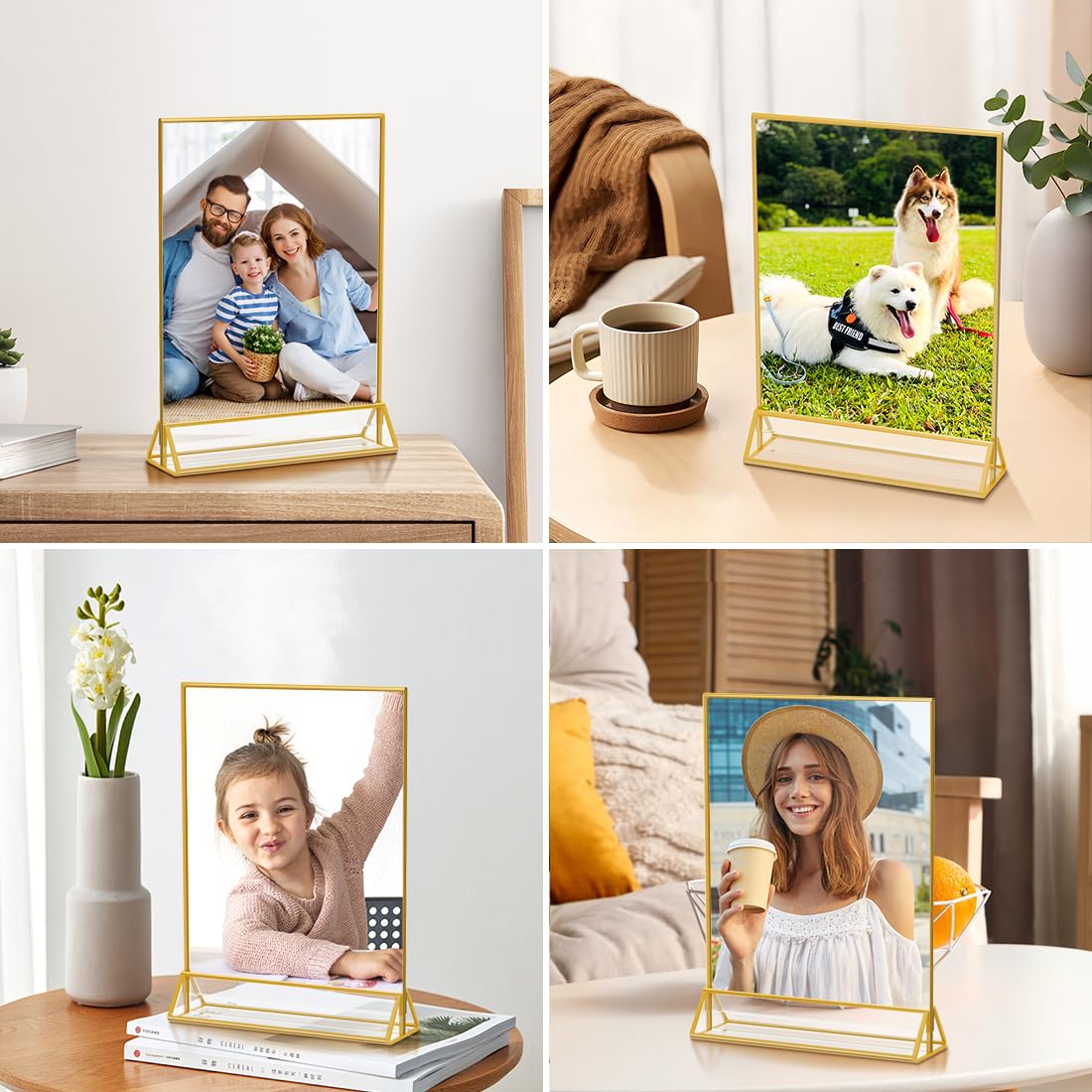 5X7 Gold Double Sided Acrylic Sign Holders - Set of 6 Vertical Tabletop Picture Frames for Photos, Menus & Displays - Perfect for Retail Stores, Restaurants, Schools & Home Decor