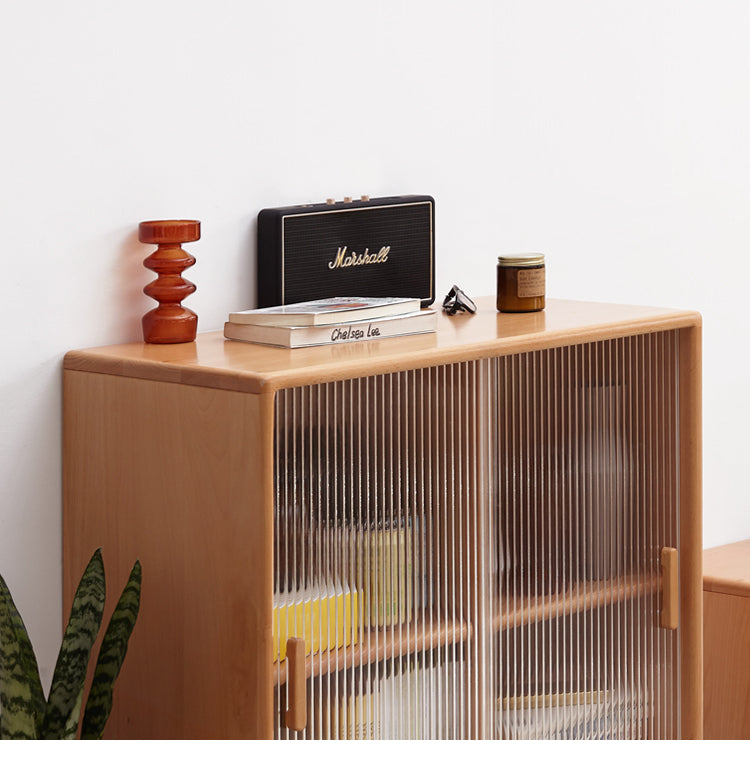 Solid Beech Wood Sliding Door Side Cabinet - Modern Storage Solution for Bedroom, Living Room & Office