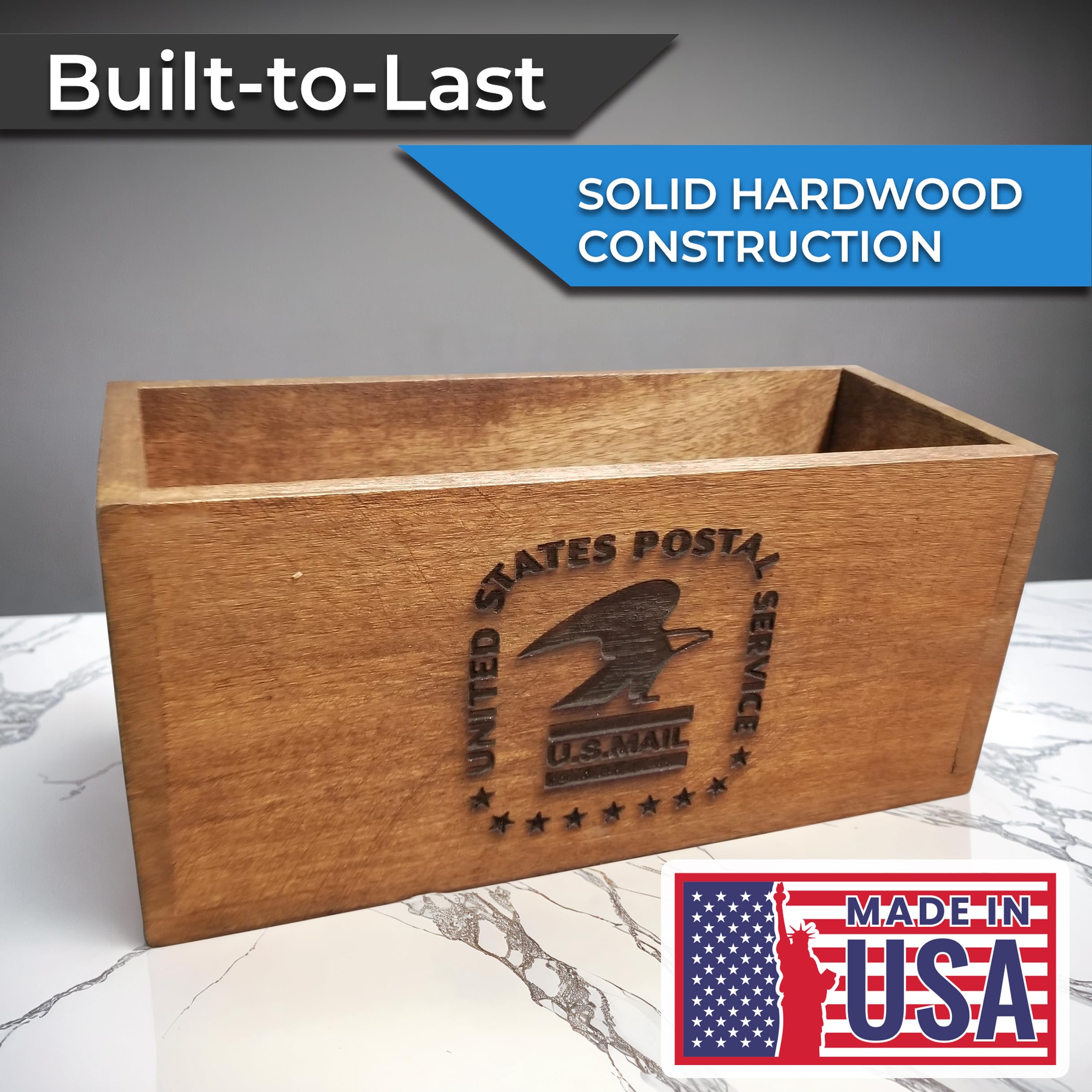 Farmhouse Wooden Mail Organizer - Rustic Countertop Letter Holder for Desk, Kitchen & Entryway - Brown Eagle Design for Home Office Organization