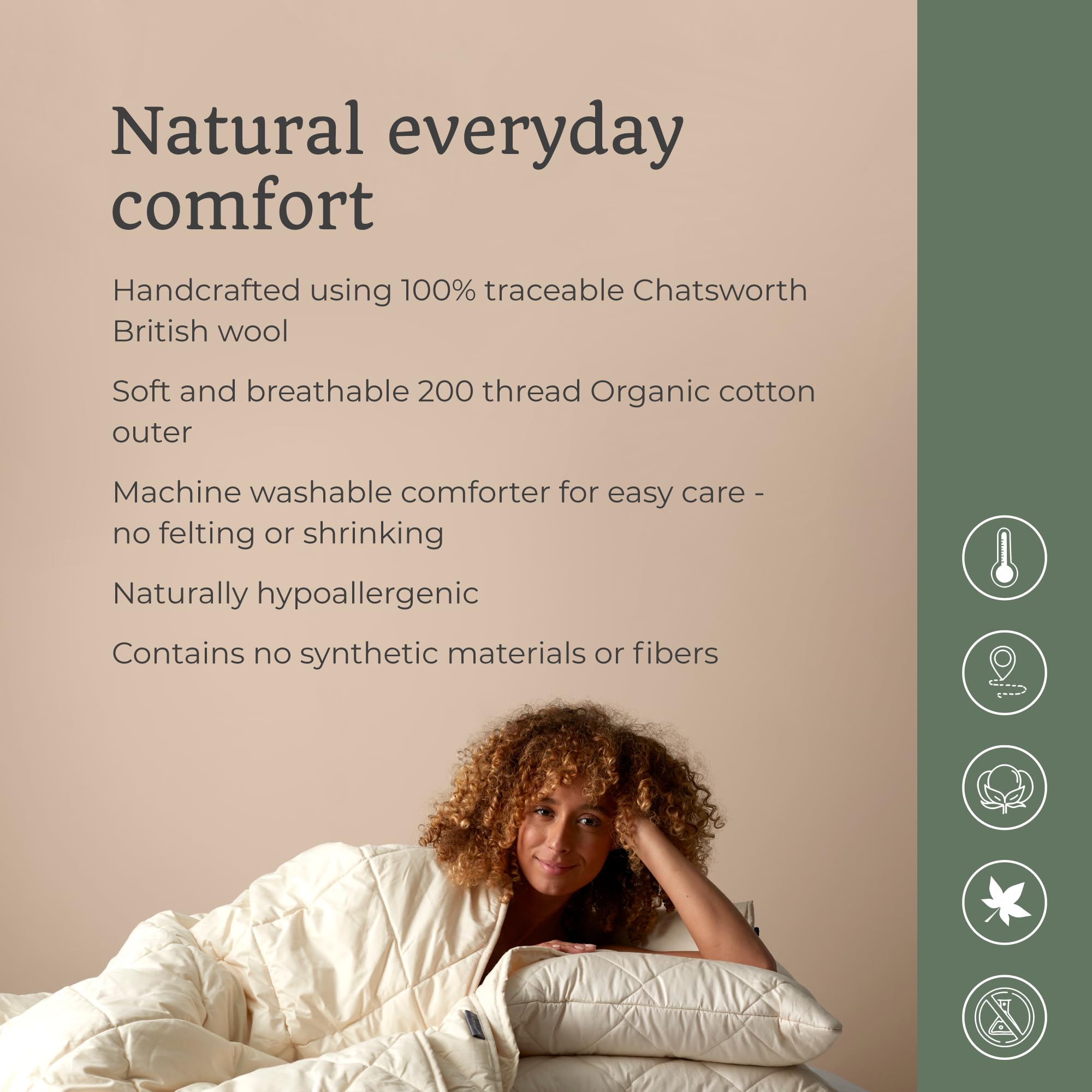 WOOLROOM Deluxe Machine Washable British Wool Comforter - Twin Size 100% Natural Hypoallergenic Down Alternative Duvet Insert | Winter Warmth for Cold Sleepers | Perfect for Allergy Sufferers & Temperature Regulation in Bedrooms