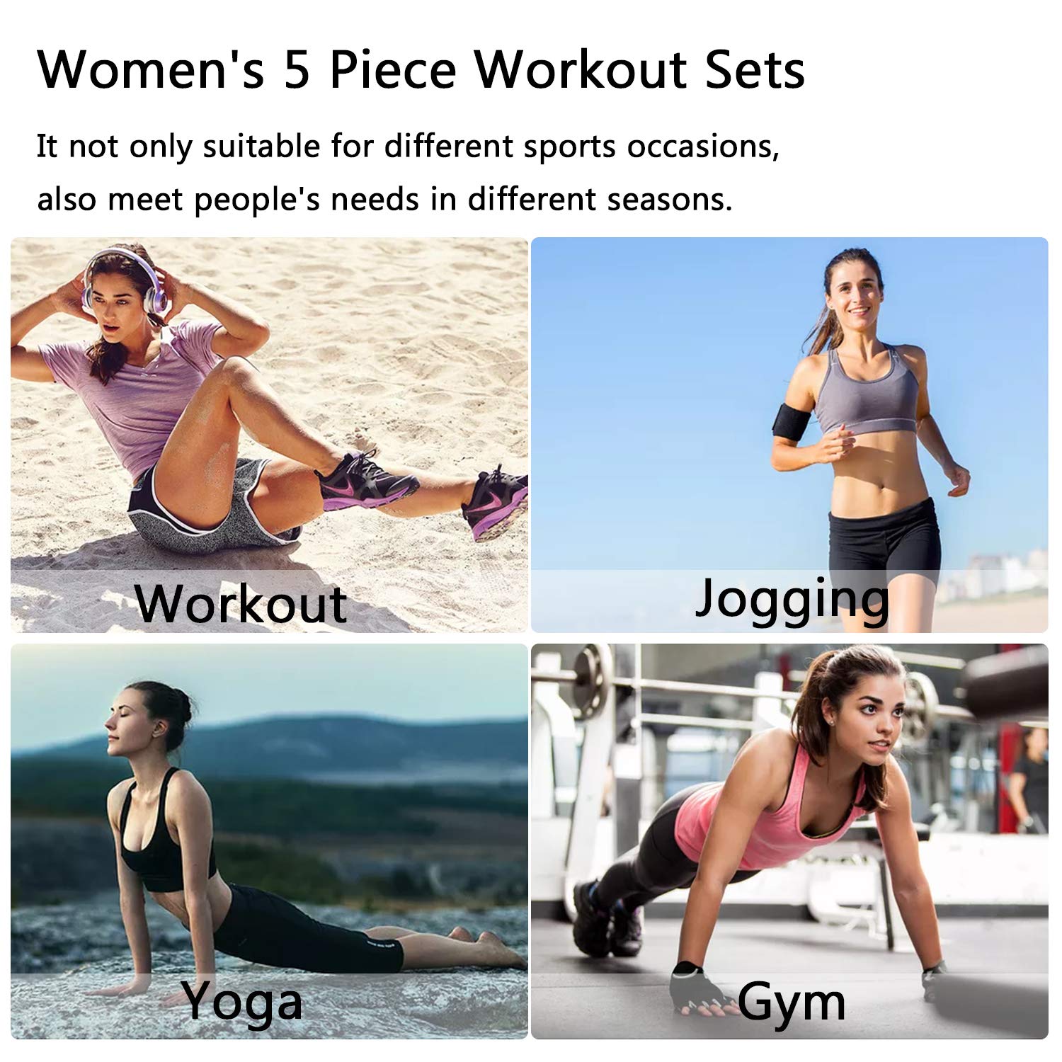 5-Piece Women's Workout Outfits - Athletic Yoga Gym Sets, Fitness Exercise Clothes & Jogging Tracksuits for Running, Yoga, Gym & Active Lifestyle