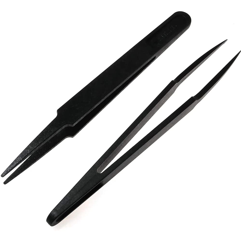 MMOBIEL 5-Piece Anti-Static Precision Tweezers Set - Pointed Tip Plastic Tweezers for Electronics Repair, Jewelry Making & Lab Work - Perfect for Watch Repair, PCB Assembly & Crafting Projects