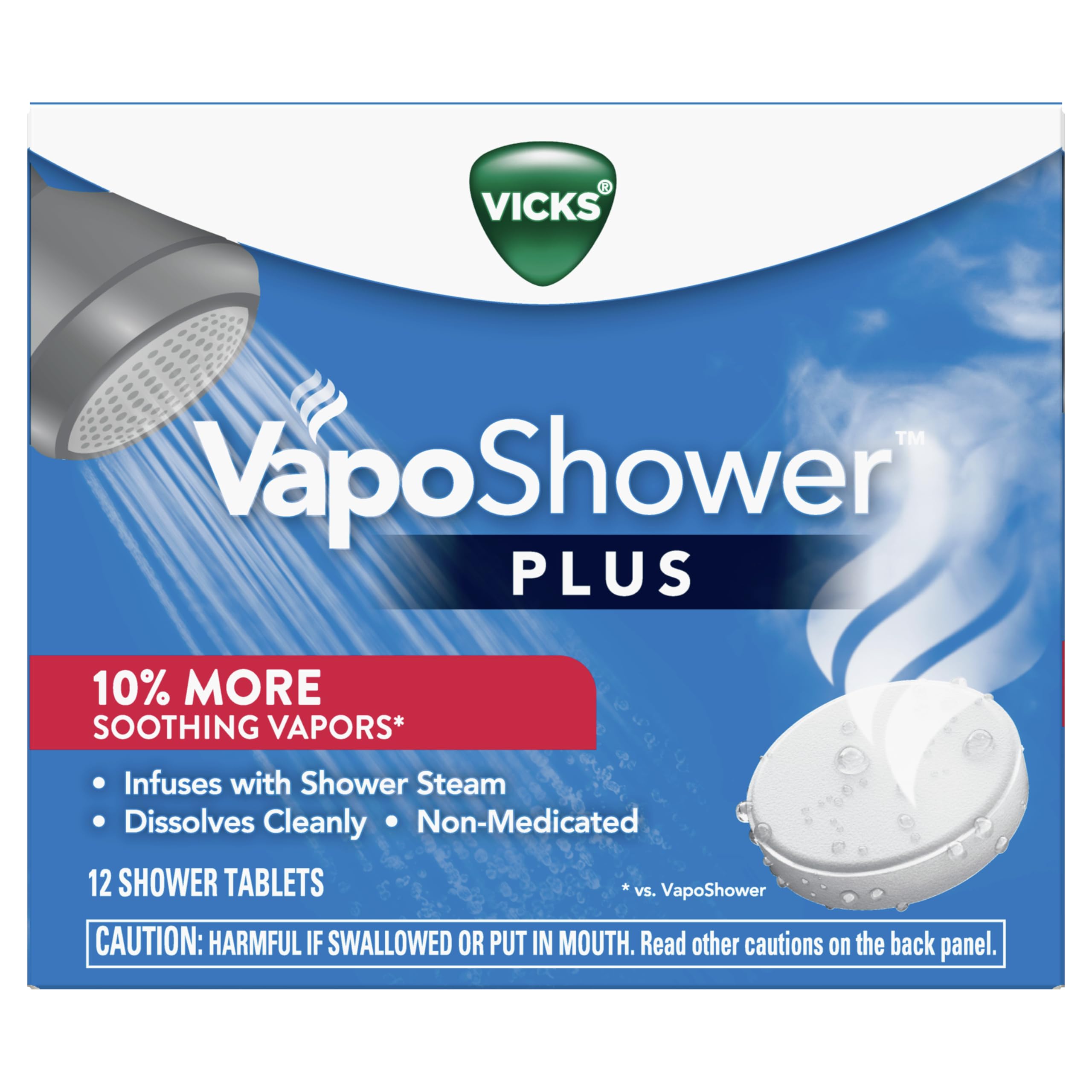 Vicks VapoShower Plus Eucalyptus & Menthol Shower Steamers - 12 Count Aromatherapy Shower Bombs for Relaxation, Cold Relief & Stress Relief | Dissolving Vapor Tablets for Spa-Like Experience at Home