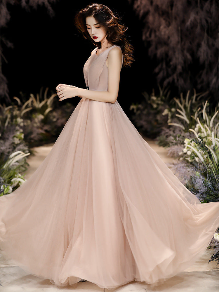 Elegant Champagne Tulle Prom Dress - A-Line Long Evening Gown for Formal Events | Perfect for Homecoming, Quinceañera & Wedding Parties