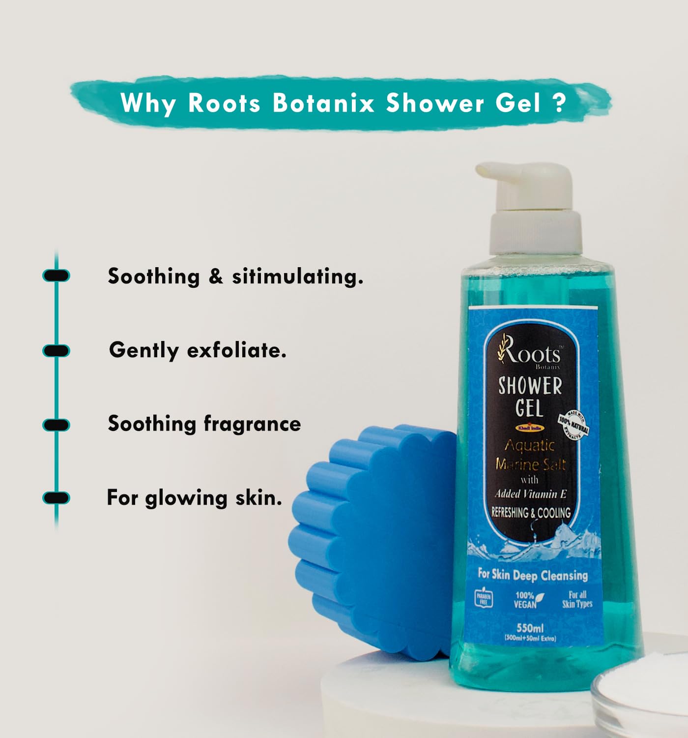 Roots Botanix Sea Mineral Body Wash - Natural Gel-Based Shower Gel with Sea Minerals, Paraben-Free & Silicone-Free for All Skin Types (550ml) - Hydrating & Gentle Cleansing for Daily Shower & Spa Experience