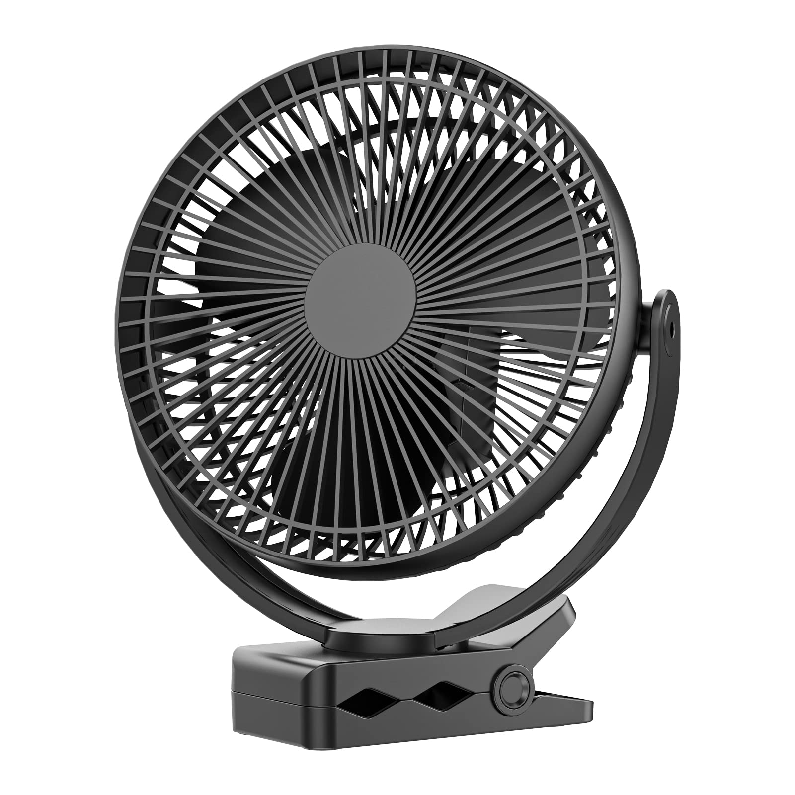 Rechargeable 8-Inch Clip on Fan with 10000mAh Battery - 4 Speed Adjustable & 360° Rotation Portable Desk Fan for Golf Cart, Office, Bedroom, Travel, Camping, Outdoor & Indoor Use (Black)