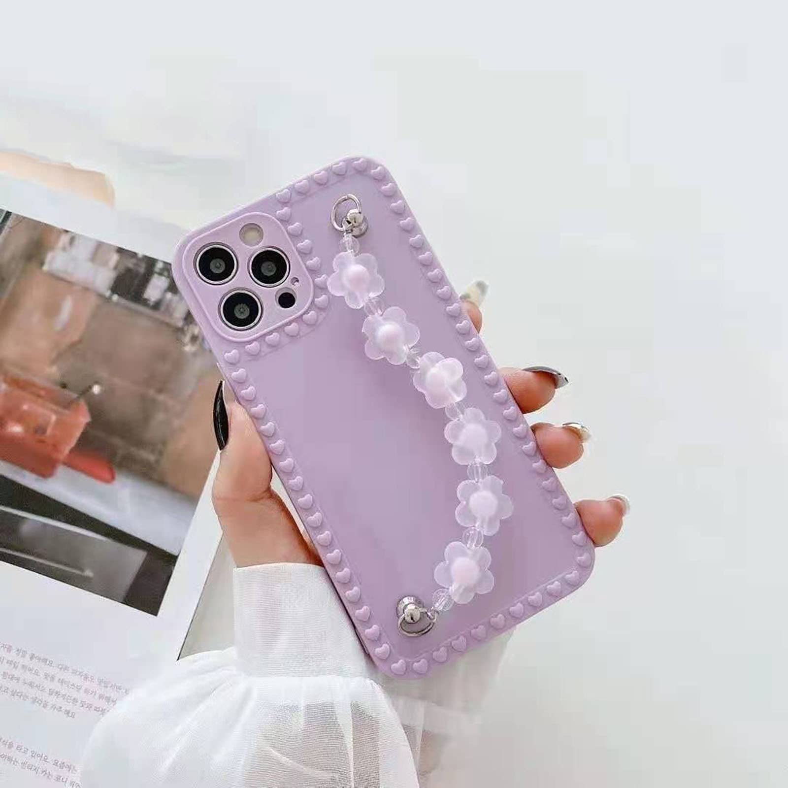 Flower Design Soft TPU Phone Case for iPhone 12/12 Pro/12 Pro Max with Chain Bracelet - Slim Shockproof Anti-Fingerprint Protective Cover (Pink) - Perfect for Everyday Use, Travel & Fashion Accessory
