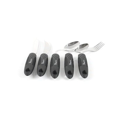 Adapt Tek Black Stainless Steel 5-Piece Adaptive Offset Utensil Set for Left-Handed Users - Lightweight, Non-Slip Grip, Ergonomic Design - Ideal for Arthritis, Limited Mobility & Elderly Care (1 Count) - Perfect for Cooking, Dining & Assisted Living