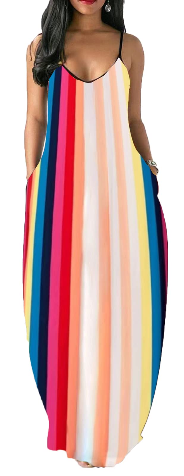 Yilisaxi Women's Plus Size Casual Sleeveless Maxi Dress with Pockets - Flowy Loose Long Summer Beach Dress for Vacation, Outdoor Parties & Everyday Wear