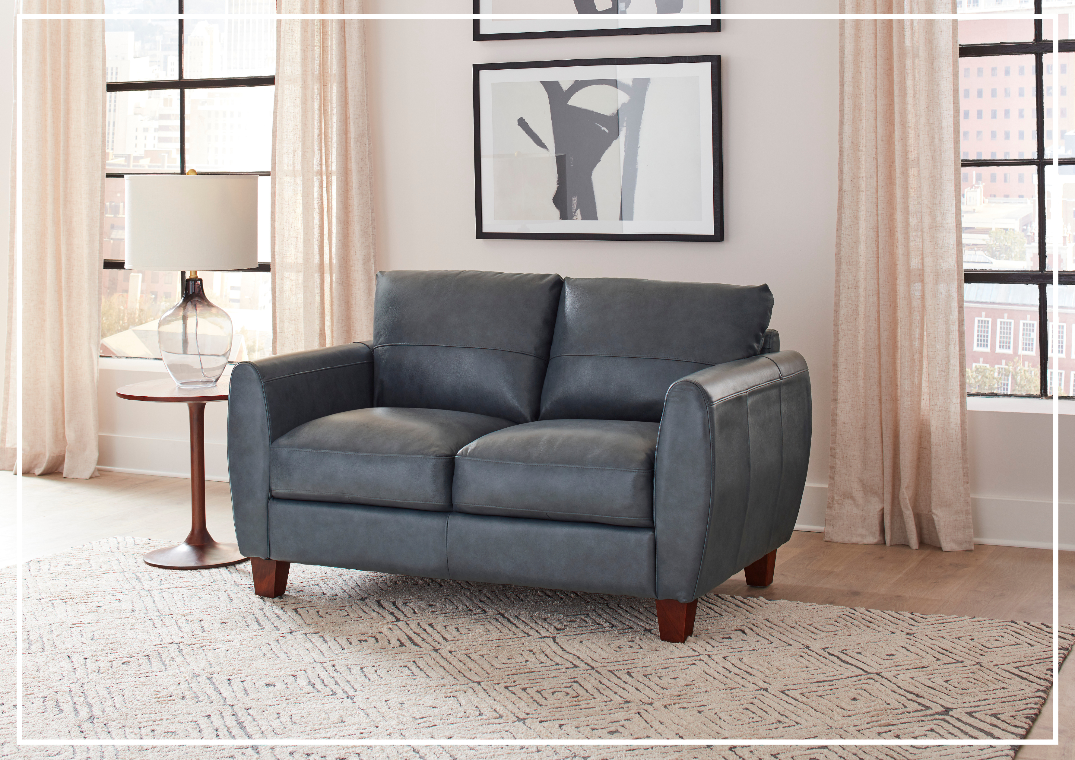 Gio Italia Home Tirano Genuine Leather 2-Seater Sofa in Bluish Gray - Modern Living Room Furniture for Small Spaces & Apartments