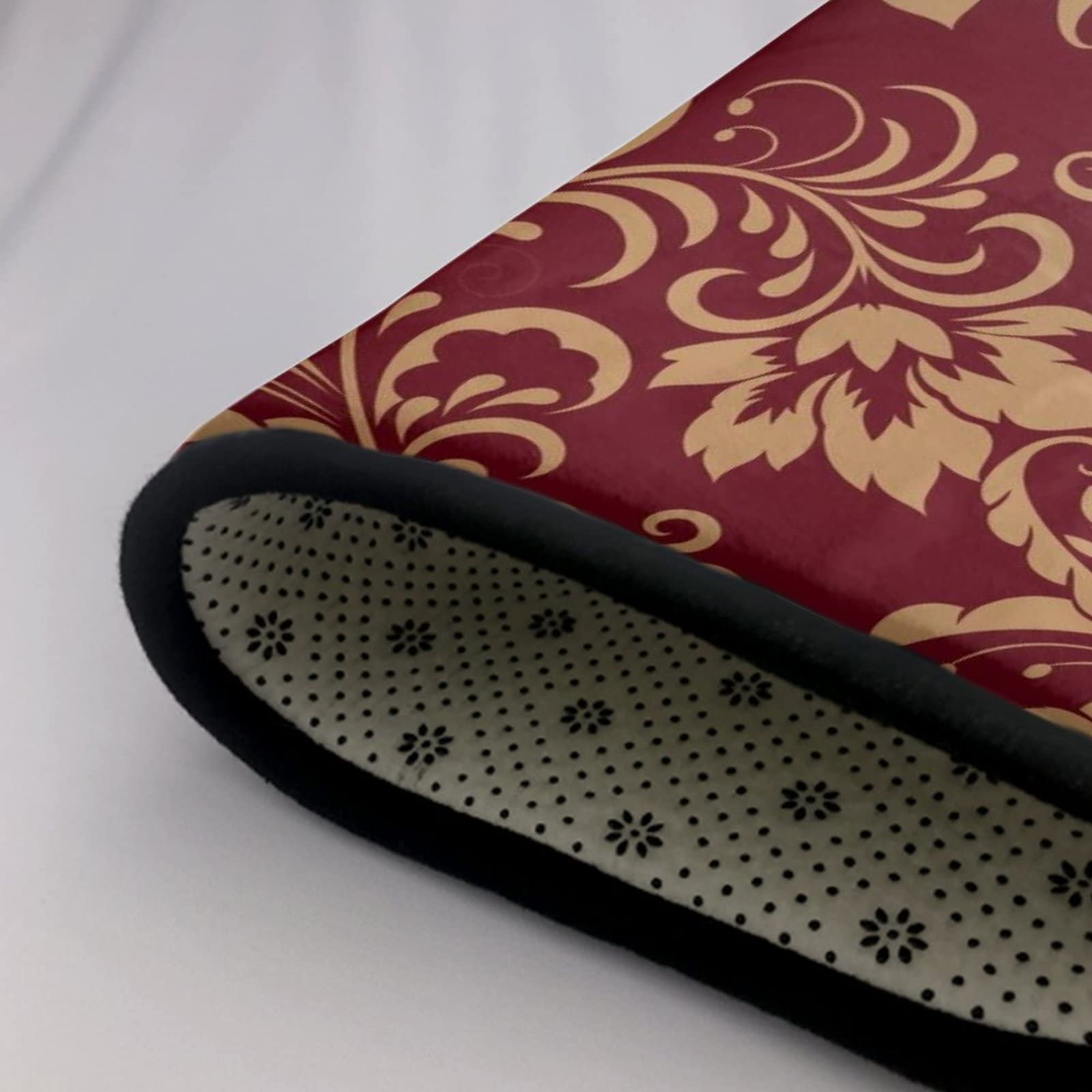 Premium Non-Slip Memory Foam Bathroom Rug - Soft Thick Floral Doormat for Entrance, Shower & Floor (15.8x23.6 Inch) - Elegant Maroon Gold Burgundy Design - Perfect for Bathrooms, Bedrooms & High-Traffic Areas