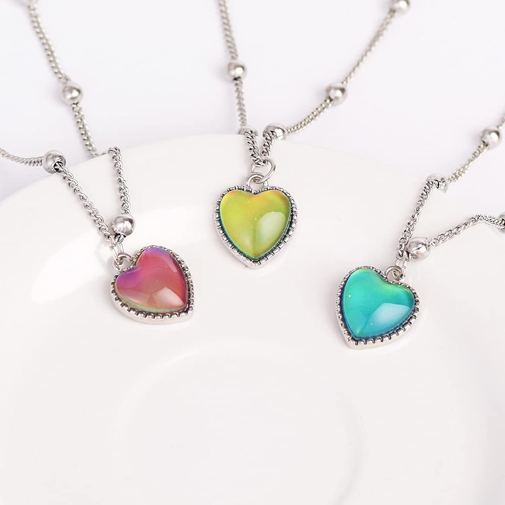 Temperature Sensitive Color Changing Heart Pendant Necklace - Glass Bead Chain with Love Charm for Women | Perfect for Valentine's Day, Anniversary & Romantic Gifts