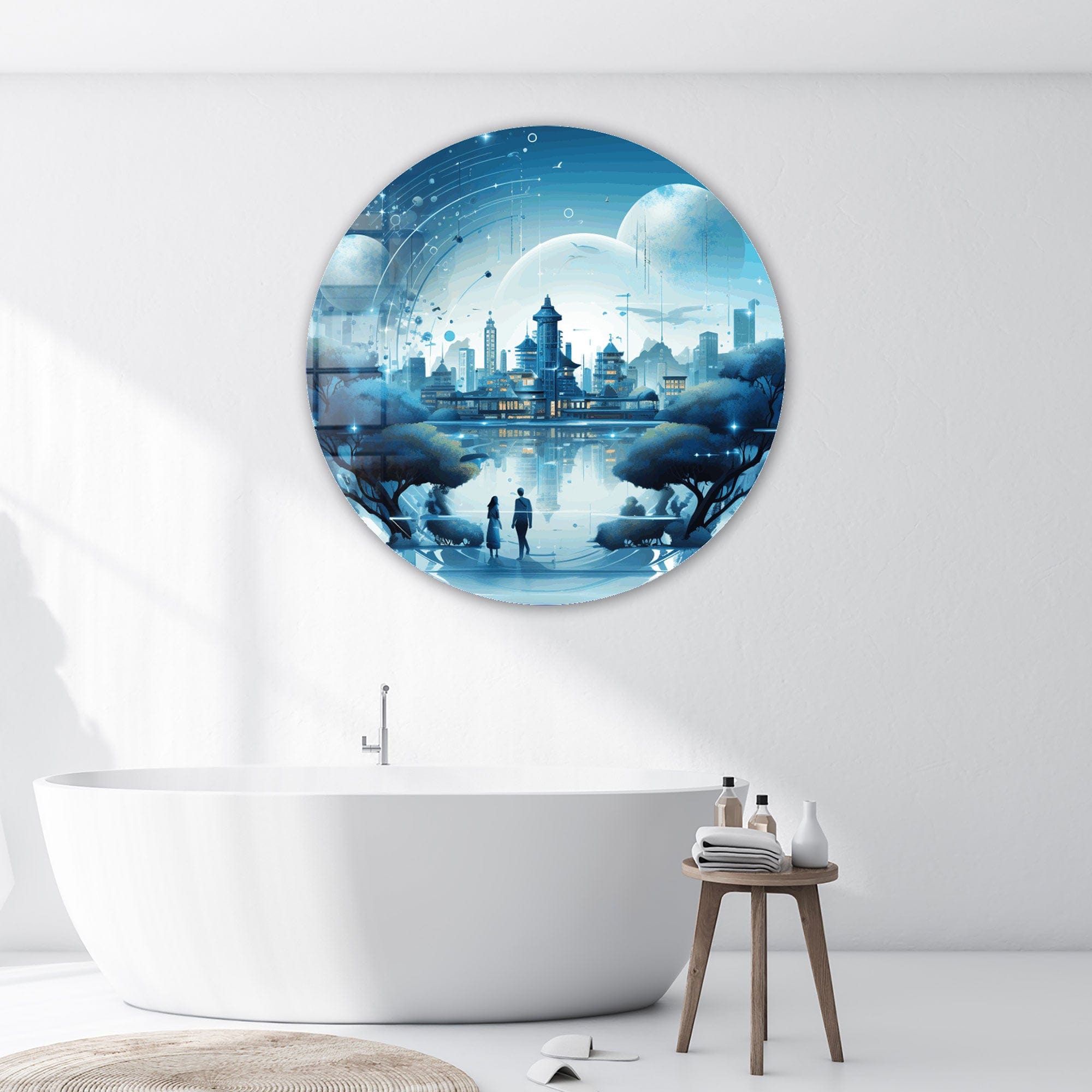 Neon Horizon Rounded Glass Wall Art - Modern Abstract Home Decor for Living Room, Bedroom & Office - Perfect for Contemporary Interior Design