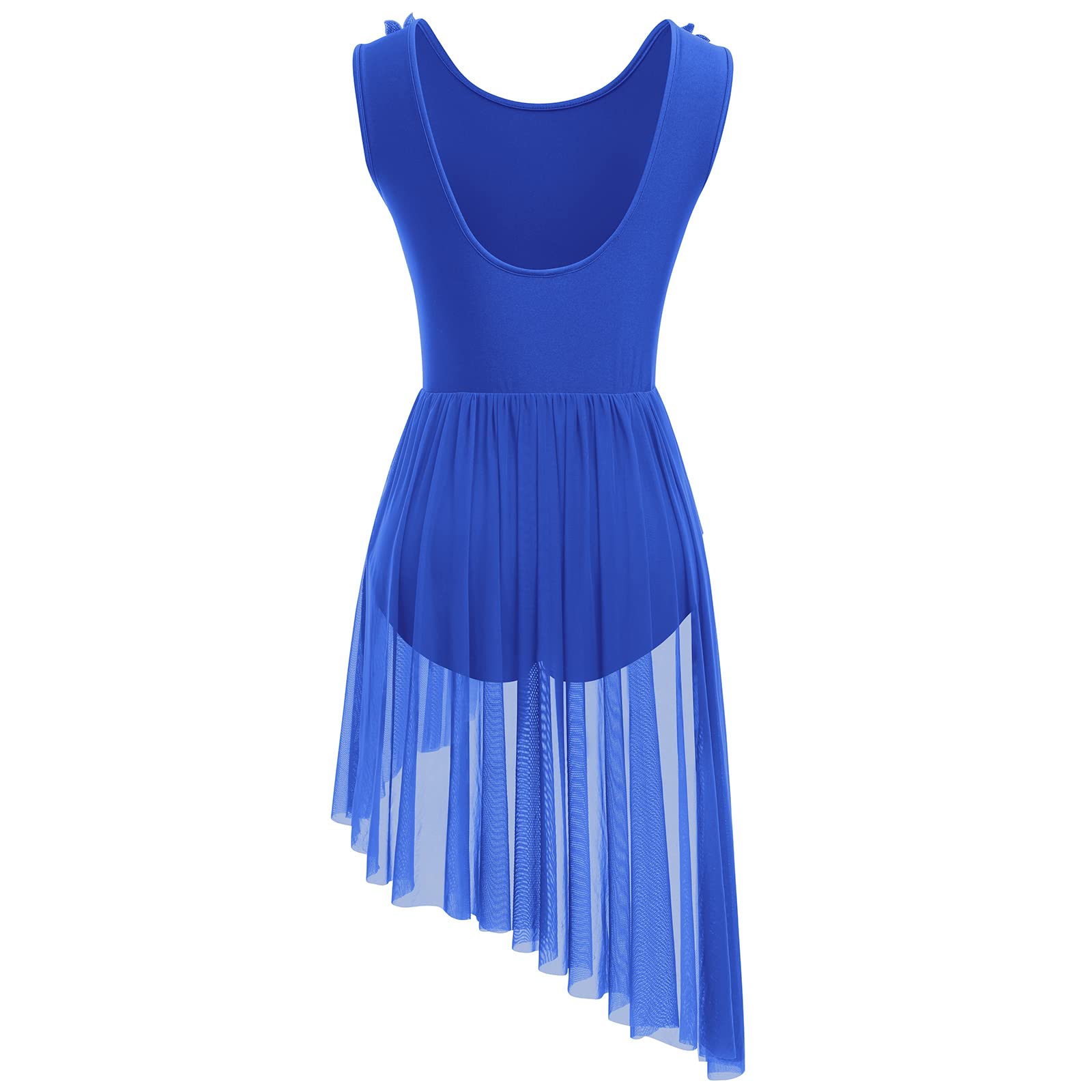 AFAVOM Women's Lyrical Dance Dress with Sequin Flower & Asymmetric Flowy Tulle Skirt – Elegant Contemporary Dance Costume for Performances, Recitals & Competitions